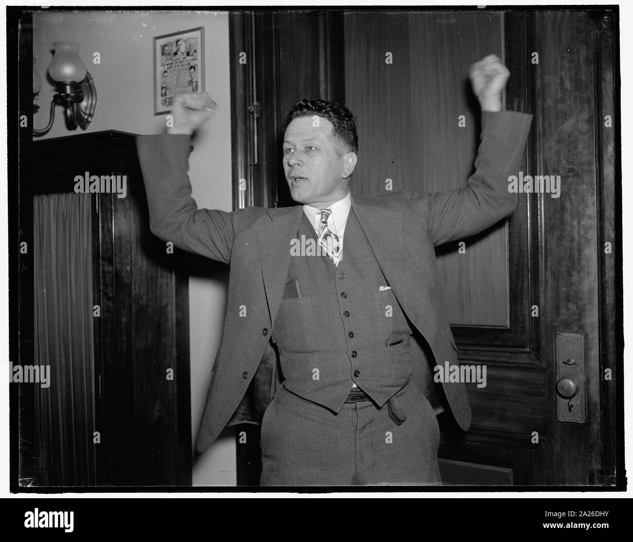 Pläne zur Wiederaufnahme rednerische gegen anti-lynchmord Rechnung. Washington, D.C., 31.01.26. Senator Allen J. Ellender von Louisiana, der gerade 28 Stunden rednerische in 6 Tagen den Block der südlichen Senatoren auf ihre filibuster gegen die Anti-Lynching Rechnung zu führen, plant der Senat, erneut für einen längeren Zeitraum übernehmen, wenn die gegenwärtige Filibuster fort, 1/26/38 Stockfoto