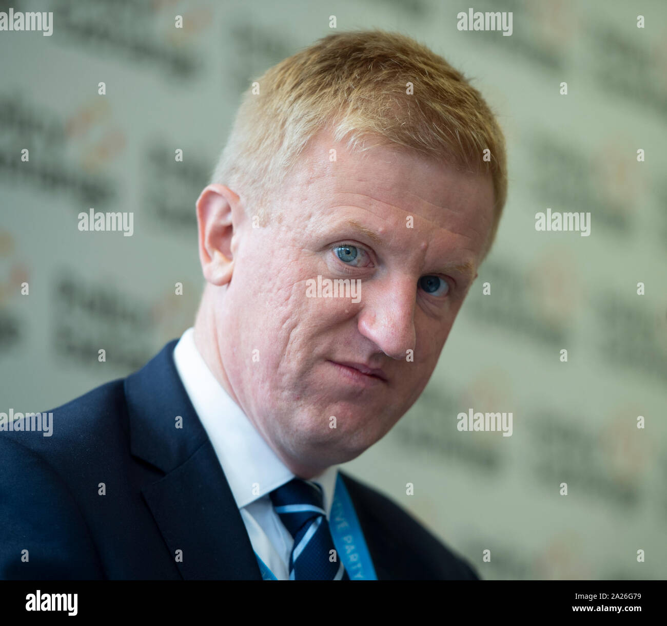 Manchester, Großbritannien. 1. Okt, 2019. Oliver Dowden MP, Minister für das Cabinet Office, spricht an der politischen Austausch und Inmarsat fringe Ereignis 'Wettbewerb auf dem Final Frontier: Umsetzung der Agenda des Ministerpräsidenten auf Platz 'Credit: Russell Hart/Alamy leben Nachrichten Stockfoto