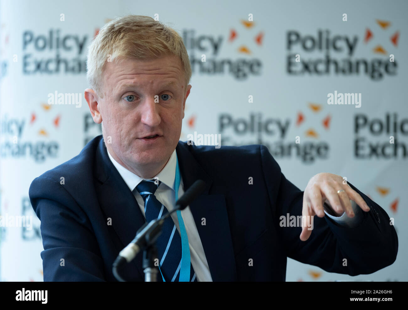 Manchester, Großbritannien. 1. Okt, 2019. Oliver Dowden MP, Minister für das Cabinet Office, spricht an der politischen Austausch und Inmarsat fringe Ereignis 'Wettbewerb auf dem Final Frontier: Umsetzung der Agenda des Ministerpräsidenten auf Platz 'Credit: Russell Hart/Alamy leben Nachrichten Stockfoto