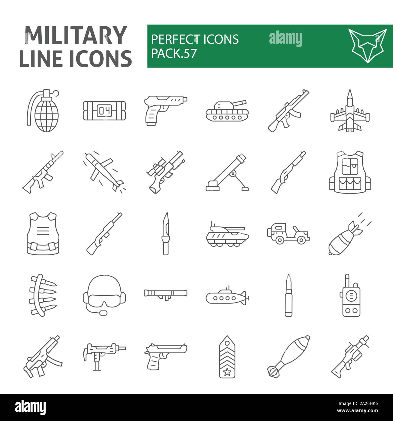 Militärische thin line Icon Set, Krieg und Armee Symbole Sammlung ...