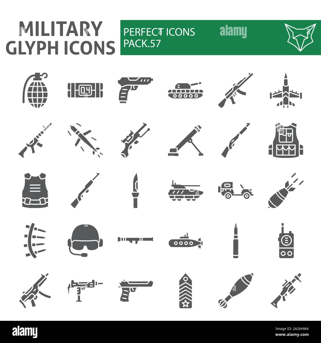 Militärische glyph Icon Set, Krieg und Armee Symbole Sammlung, Vektor ...