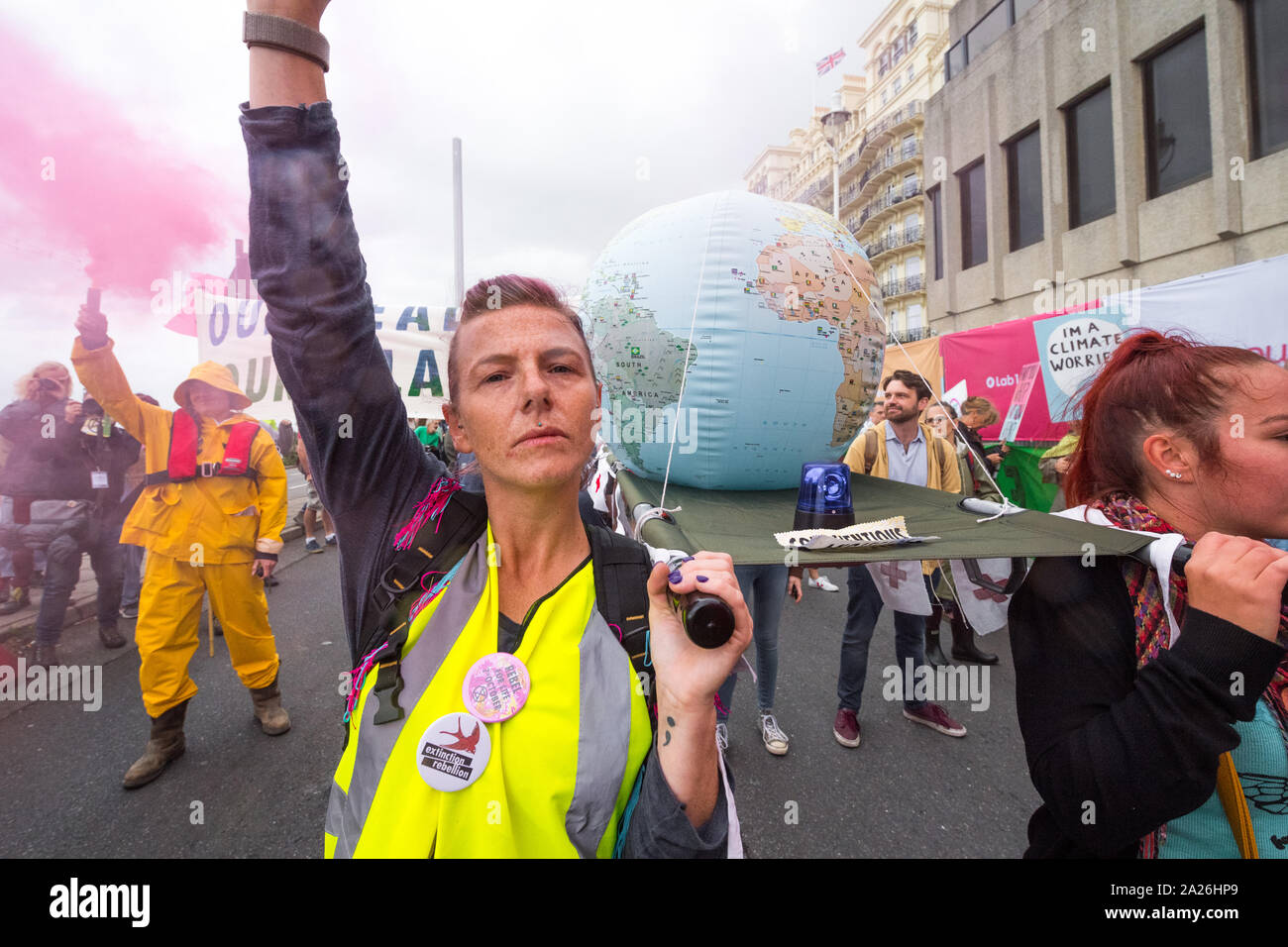 Aussterben Rebellion außerhalb der Labour Party Jahreskonferenz 2019, Brighton, U.K. protestieren Stockfoto