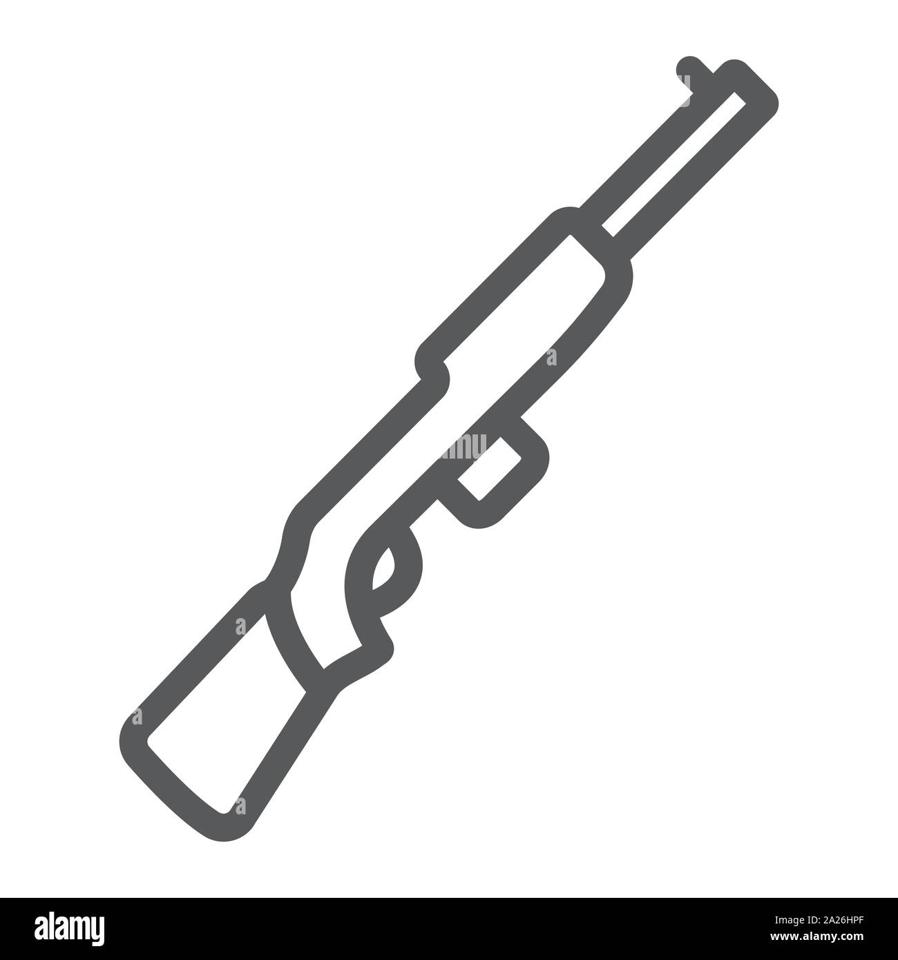 Gewehr Karabiner Symbol Leitung, Armee, Militär, Waffen, Schild, Vektorgrafiken, ein lineares Muster auf weißem Hintergrund. Stock Vektor