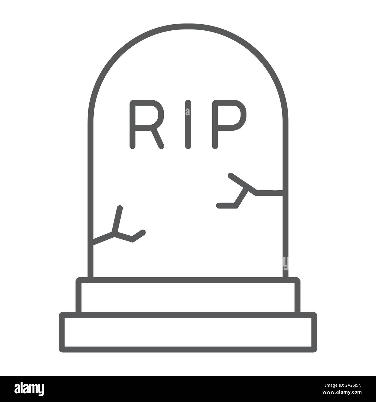 Grab dünne Linie Symbol, Grabstein und Beerdigung, Grabstein, Vektorgrafiken, ein lineares Muster auf weißem Hintergrund. Stock Vektor