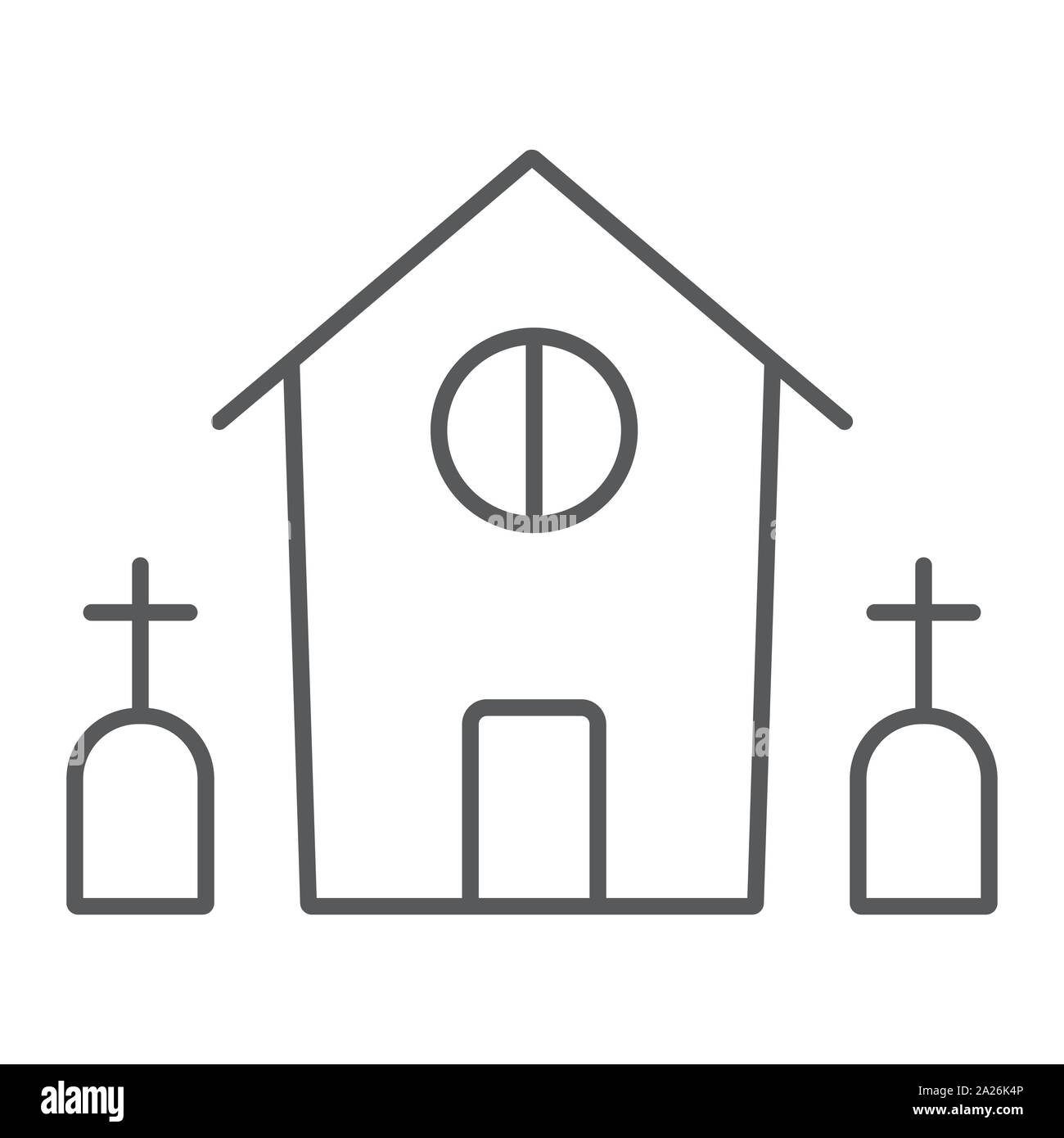 Horror house dünne Linie Symbol, Halloween und Home, Gruseliges Gebäude Zeichen, Vektorgrafiken, ein lineares Muster auf weißem Hintergrund. Stock Vektor