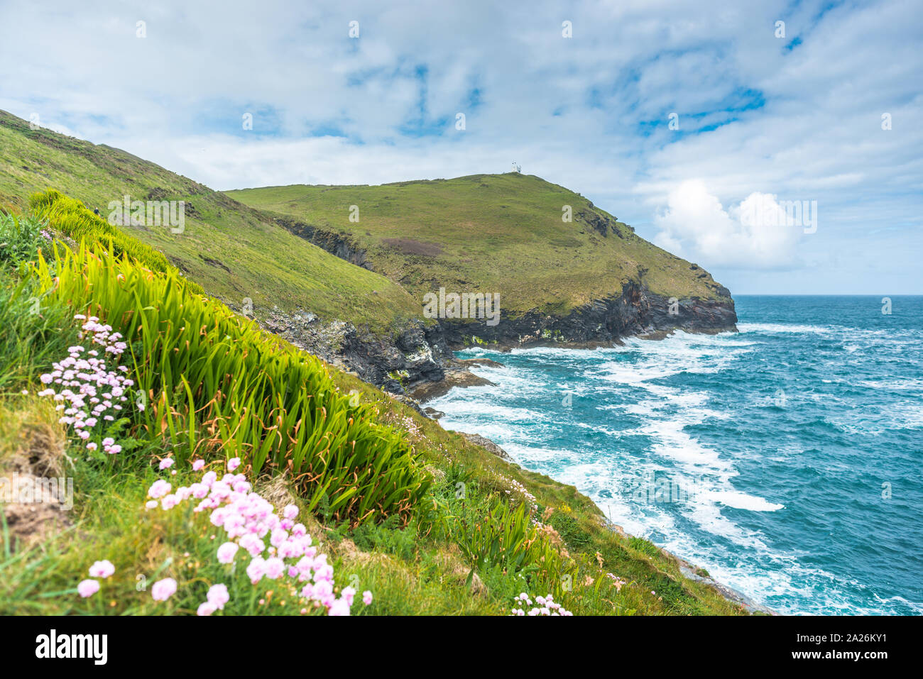 South West Coast Path von Boscastle in Richtung Willapark Lookout in der Ferne, North Cornwall, England, Großbritannien. Stockfoto