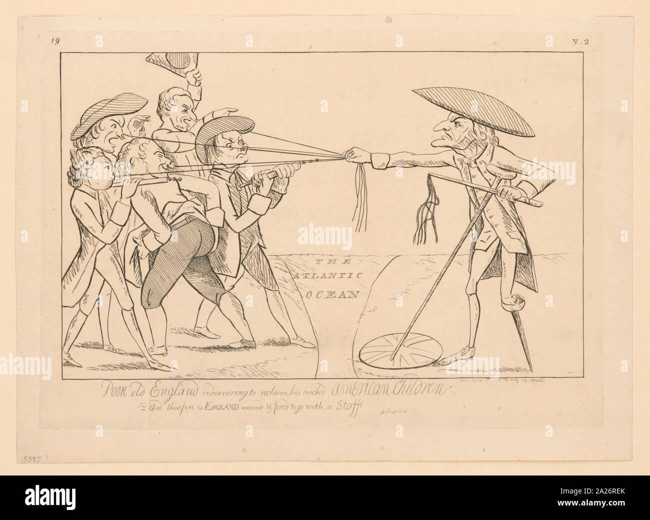 Armen alten England bemüht seinen bösen amerikanischen Kinder zurückzufordern Stockfoto