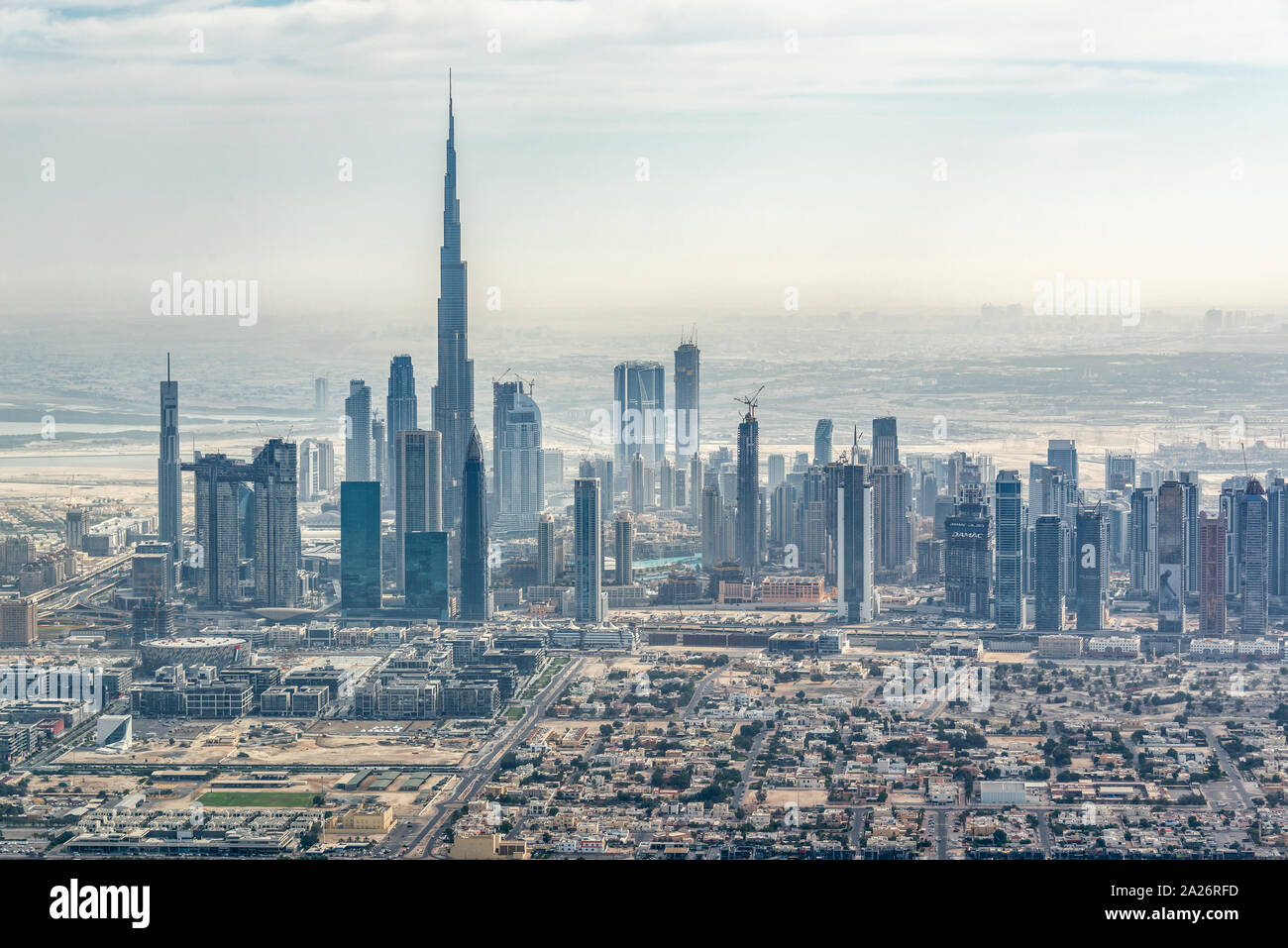 Luftaufnahme der Skyline von Dubai, Vereinigte Arabische Emirate Stockfoto