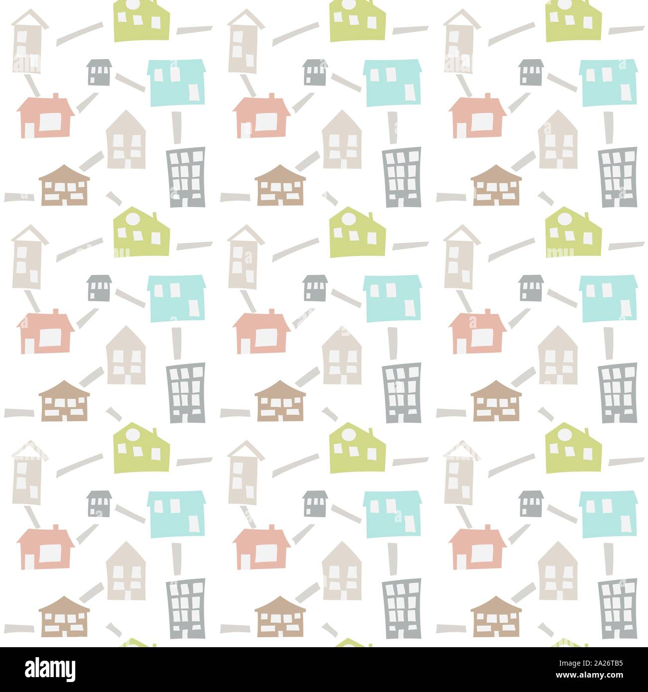 Skandinavische nahtlose Muster mit Hand gezeichnet doodle Häuser. Süße Kinder Vektor doodle. Hintergrund für Jungen Zimmer, Ferienwohnung Textil, Web Design Stock Vektor