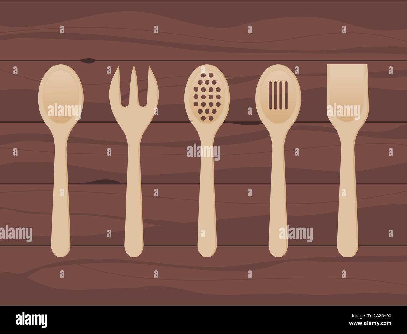 Holzloffel Auf Holz Textur Hintergrund Kuchengerate Aus Holz Mischen Loffel Spatel Gabel Sieb Kuche Tools Eingestellt Kochen Konzept Stock Vektorgrafik Alamy