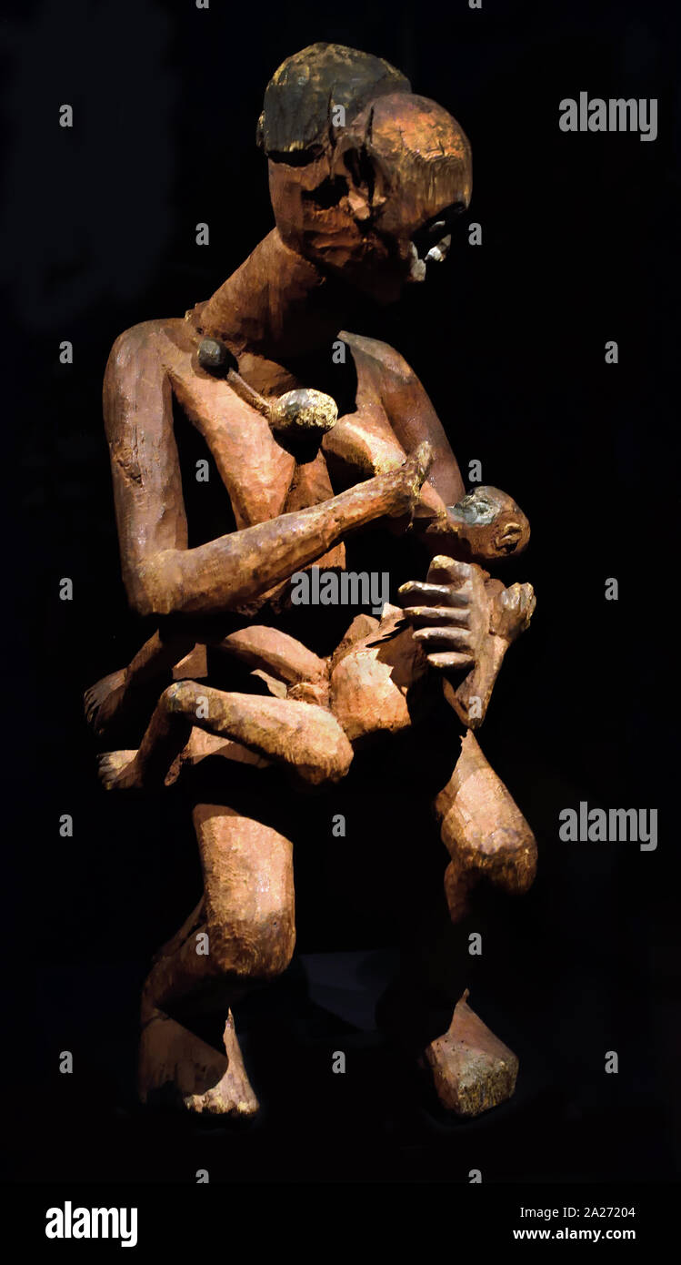 Mutterschaft Skulptur des späten 19. und frühen 20. Jahrhundert, bevor Bildhauer 1912: Kwayep; Kultur: Bamileke Afrika - Afrika - Kamerun - West - Ndé - Bangante, Afrikanische. Stockfoto