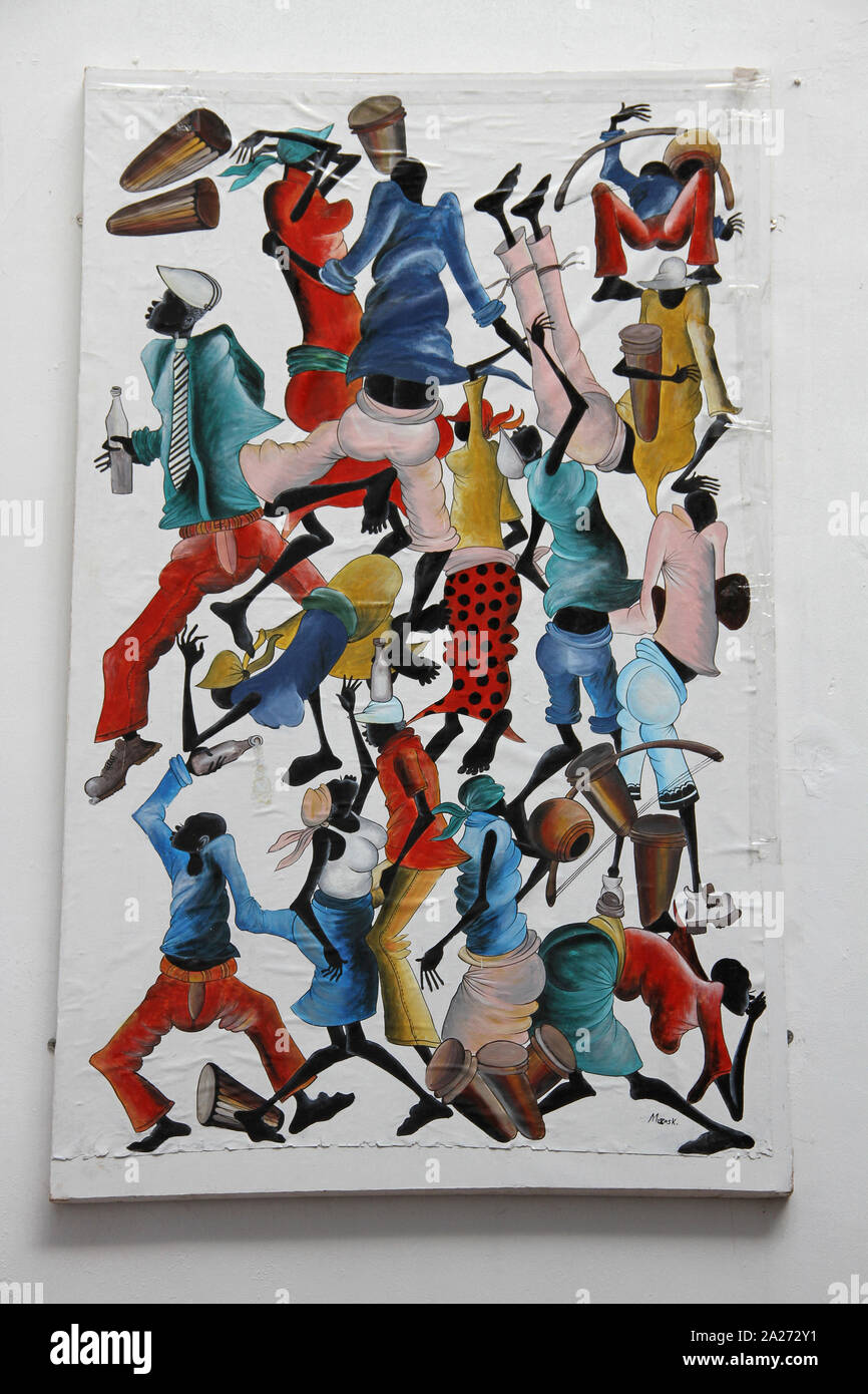 Traditioneller afrikanischer Leinwand, Stone Town, Sansibar, Unguja Insel, Tansania. Stockfoto