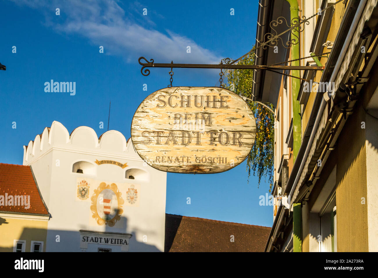 Schuhe Shop anmelden Weitra, der ältesten Stadt Österreichs Brauer Stockfoto