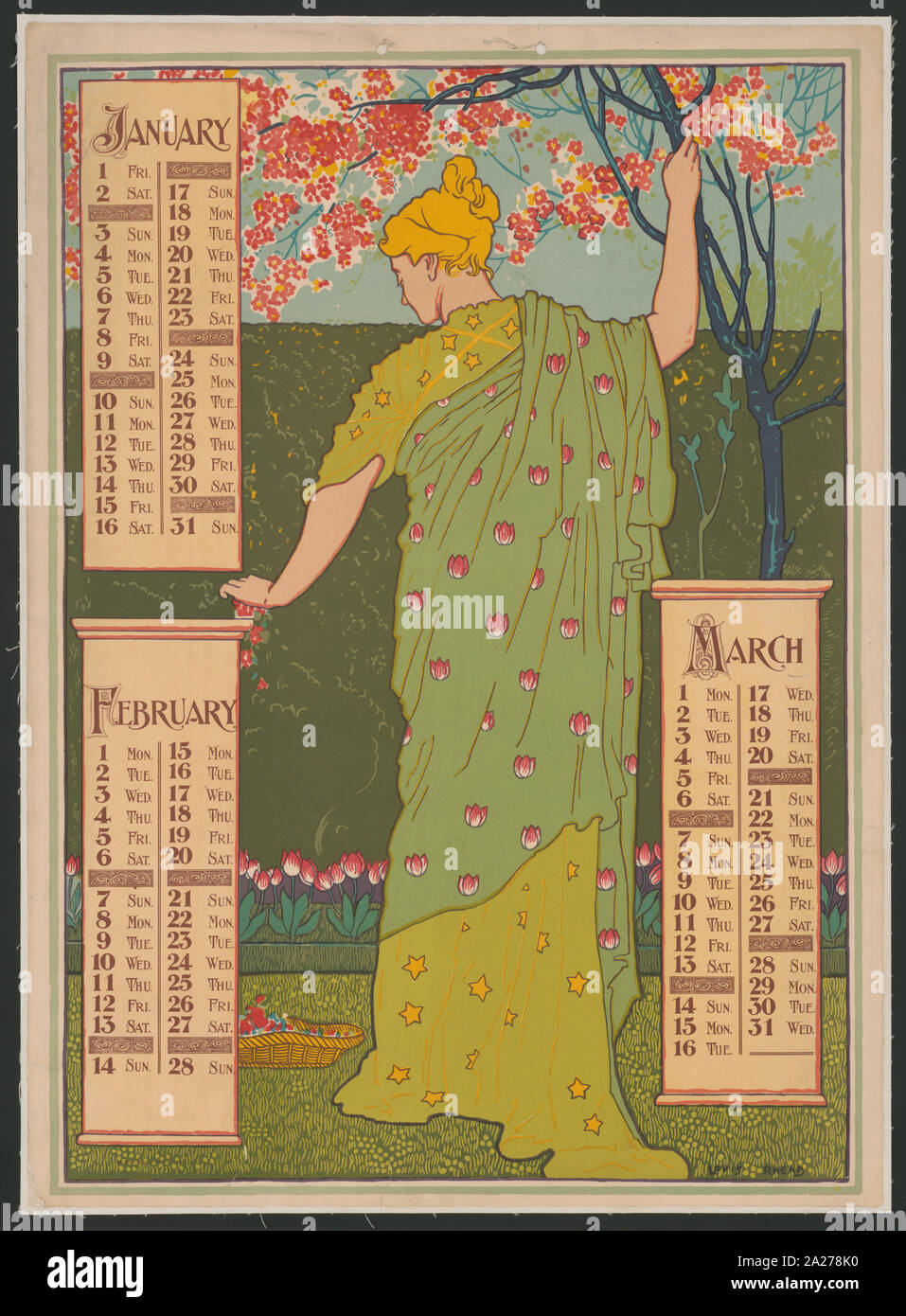 Poster Kalender für 1897. Januar, Februar, März Stockfoto