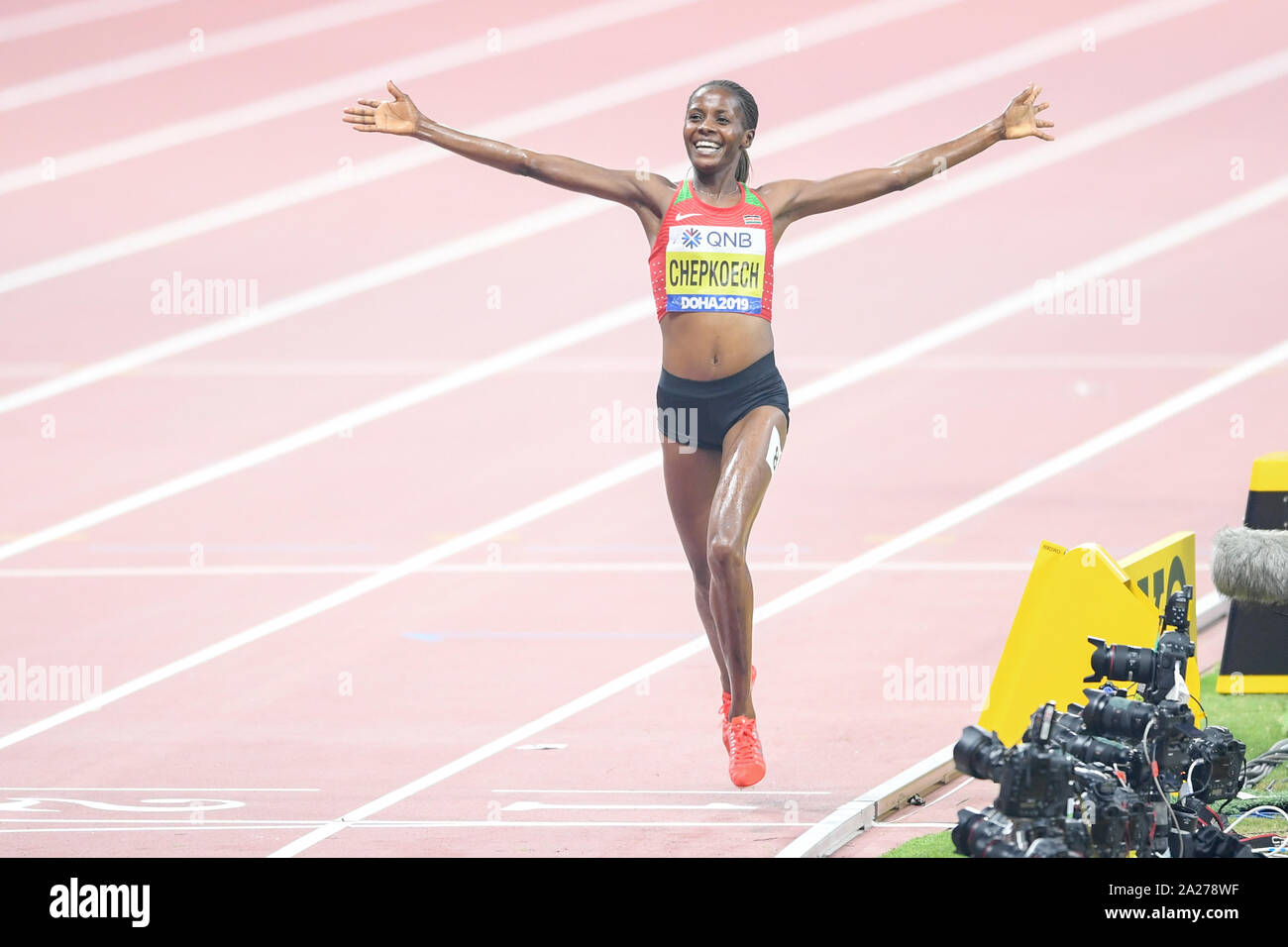 Beatrice Chepkoech (Kenia). 3000 m Hindernislauf Goldmedaille. IAAF Leichtathletik WM, Doha 2019 Stockfoto