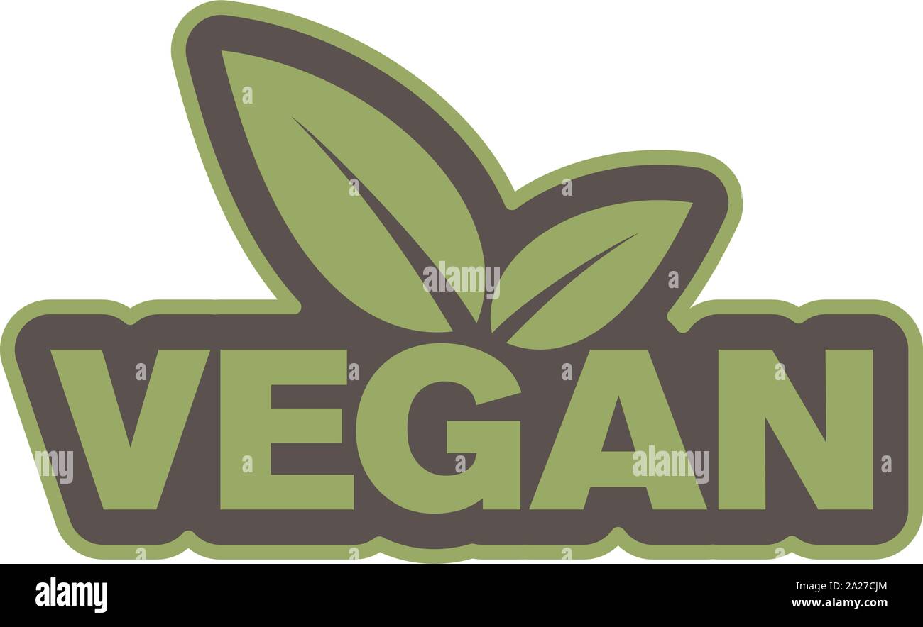 Grüne vegane Abzeichen oder Aufkleber mit Blättern Vector Illustration Stock Vektor