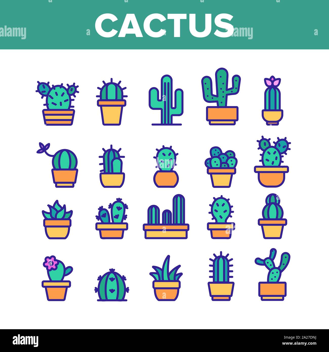 Cactus Domestic Plant Farbe Icons Set Vektor Stock Vektor