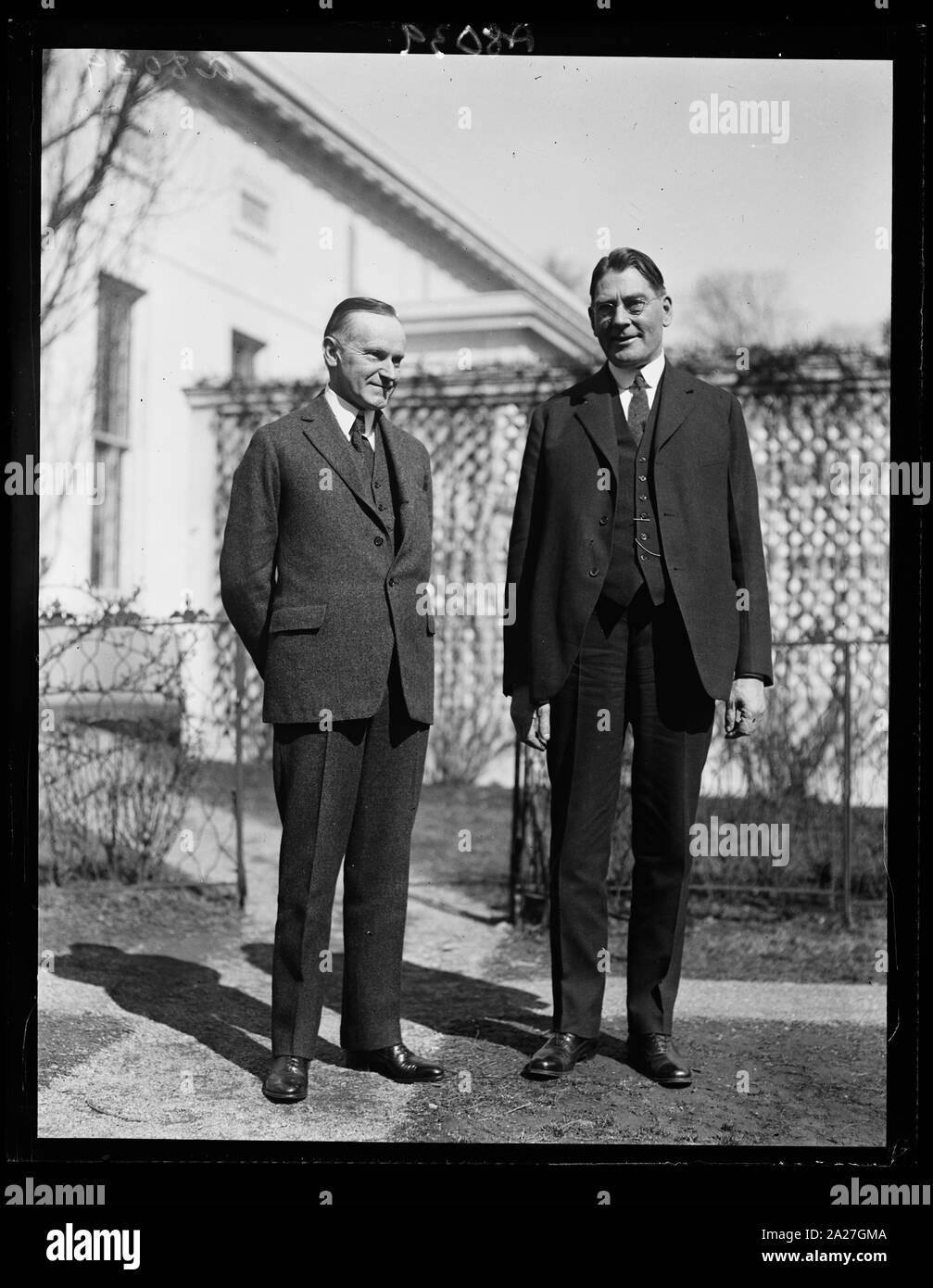 Pres. Coolidge und neue Secy. Der Marine Curtis D. Wilbur White House, Washington, D.C. Stockfoto