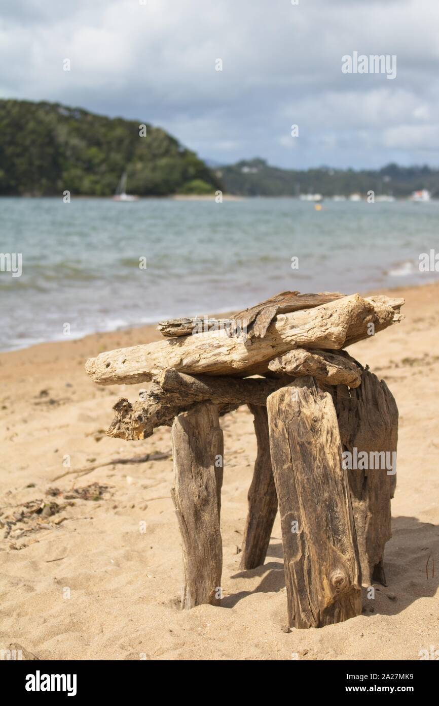 Treibholz am Strand, Bucht von Inseln, Neuseeland Stockfoto