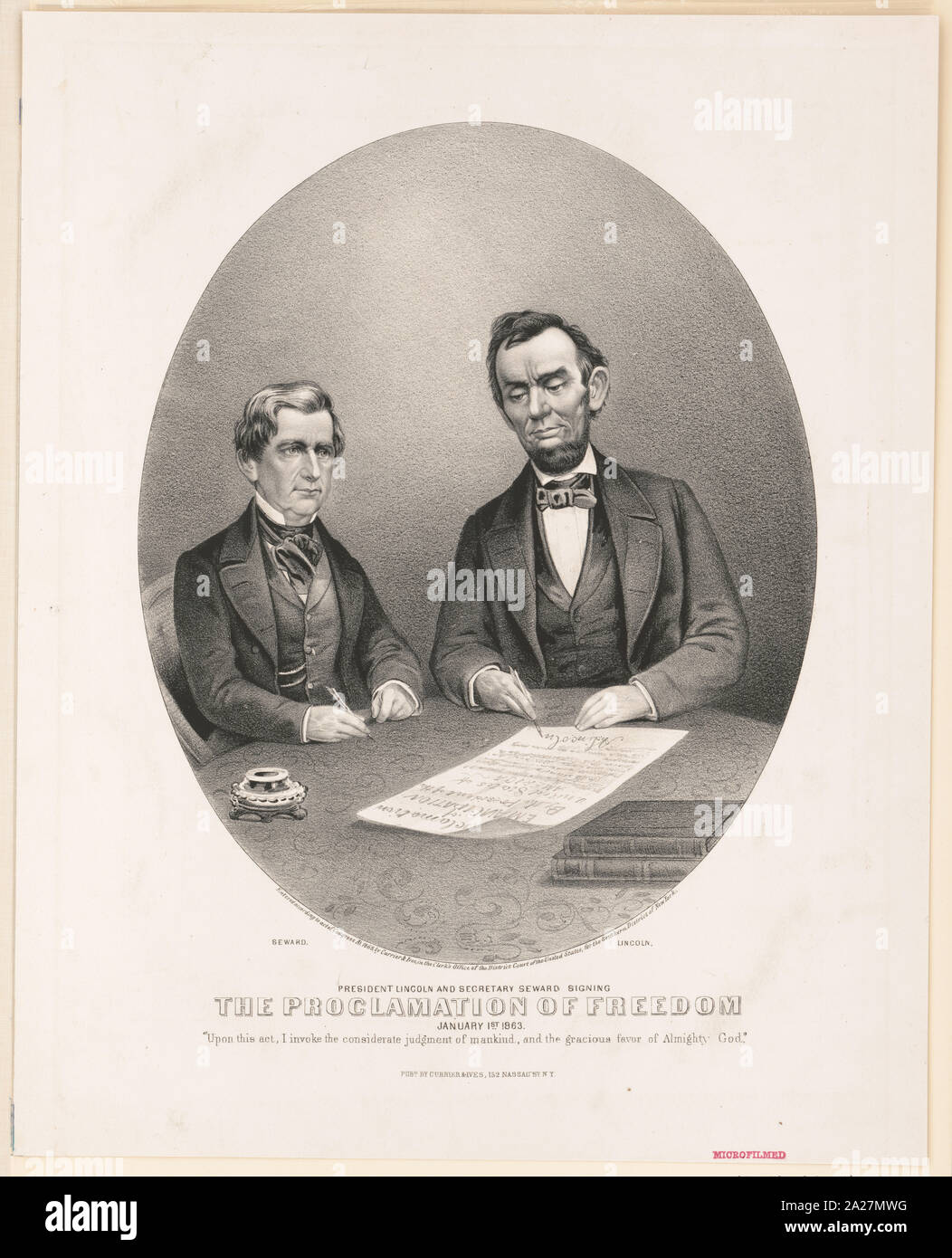 Präsident Lincoln und Sekretär Seward die Proklamation der Freiheit Unterzeichnung: 1. Januar. 1863 Stockfoto Präsident Lincoln und Sekretär Seward die Proklamation der Freiheit Unterzeichnung: 1. Januar. 1863 Stockfoto