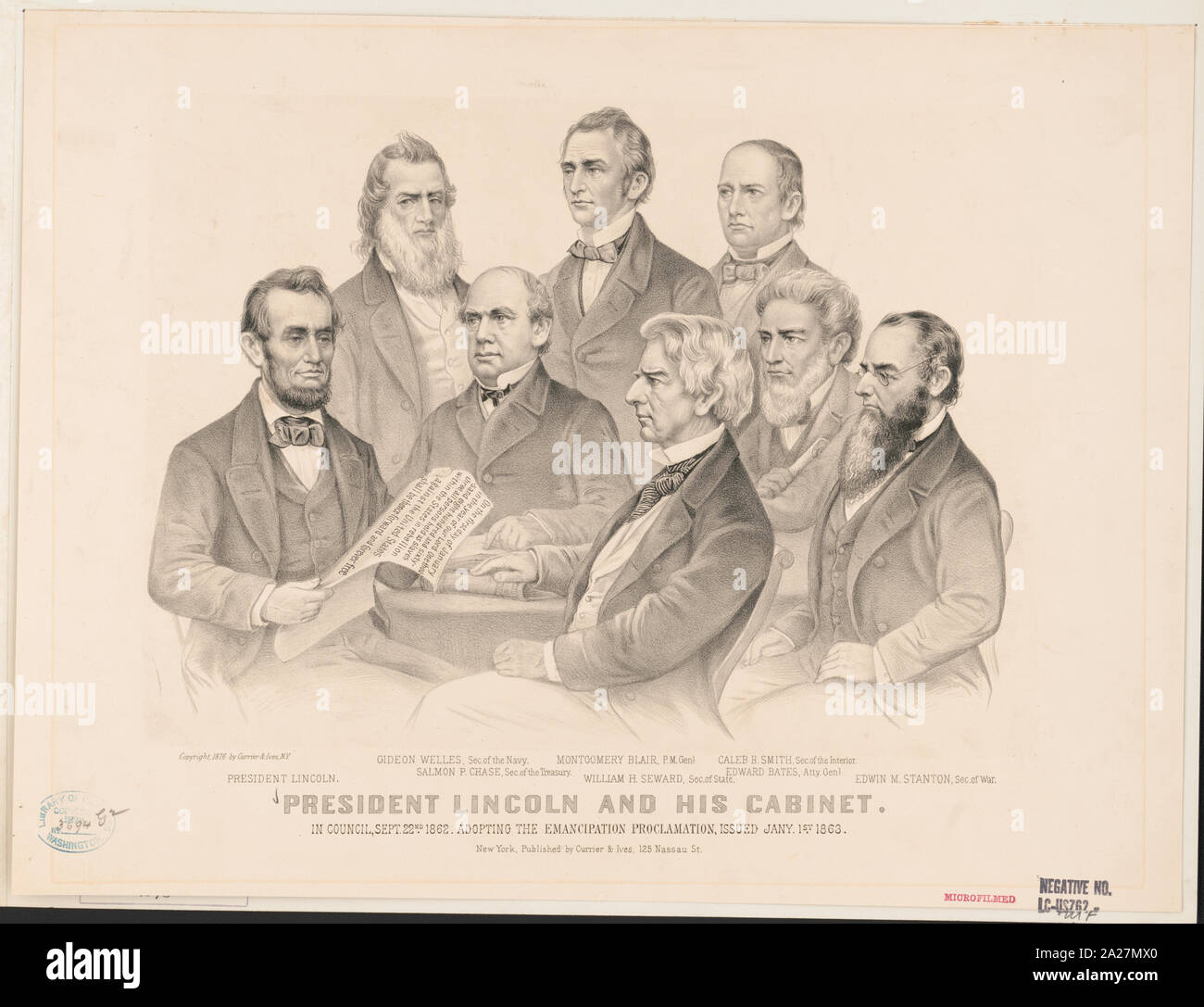 Präsident Lincoln und seinem Kabinett: in Rat, Sept. 22 1862. Annahme der Emanzipations-proklamation, Jany. 1. 1863 Stockfoto