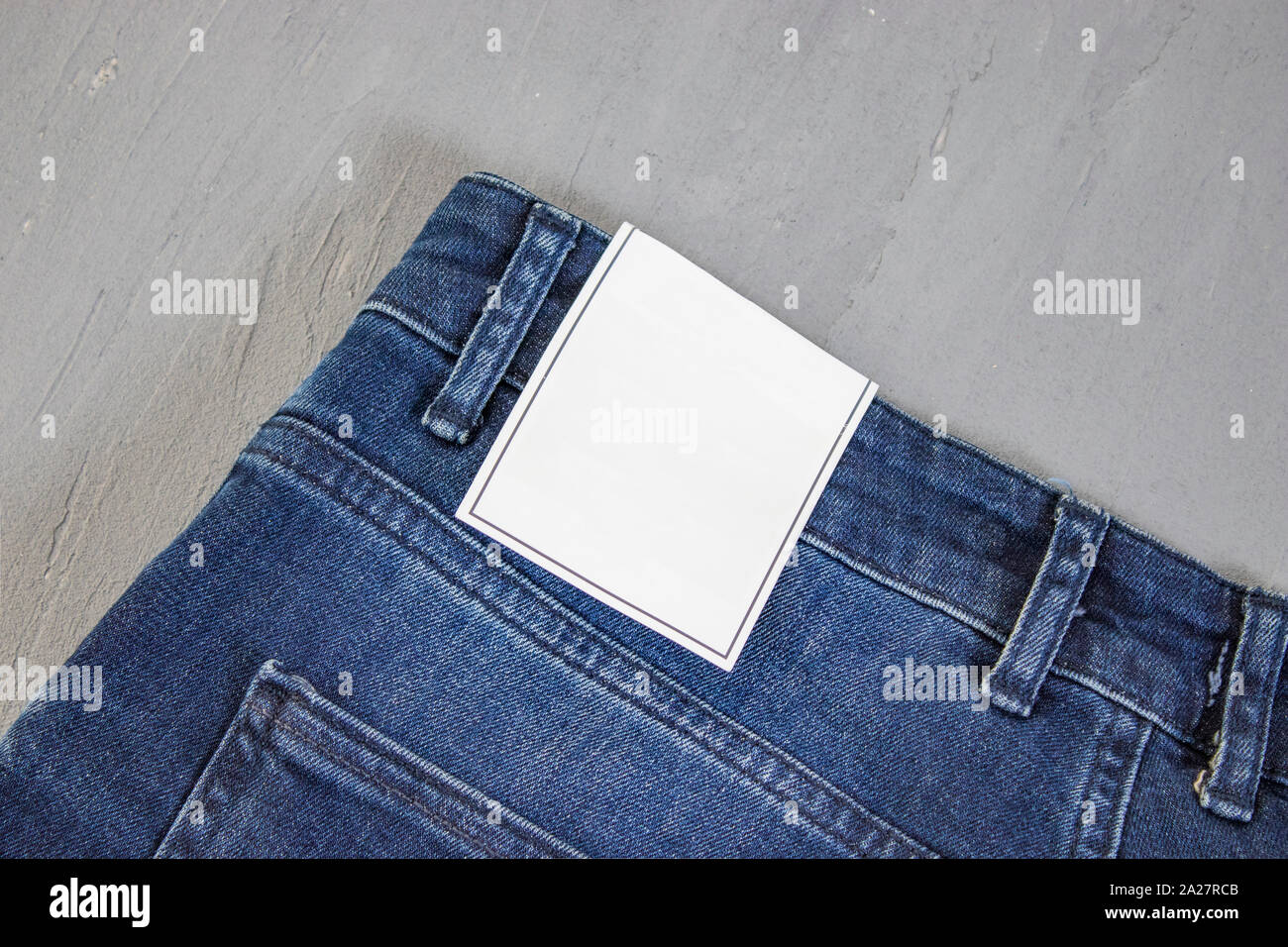 Jeans label Mockup, denim Textur Hintergrund, Mode Design Stockfoto