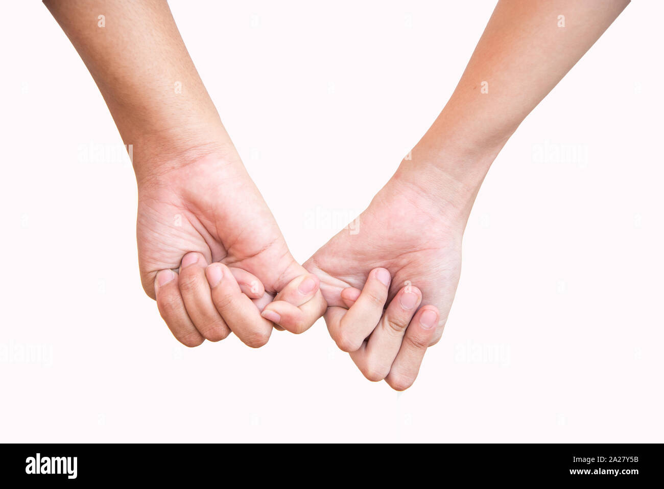 Cgildren Hand für Beziehung zusammen auf weißem Hintergrund Stockfoto