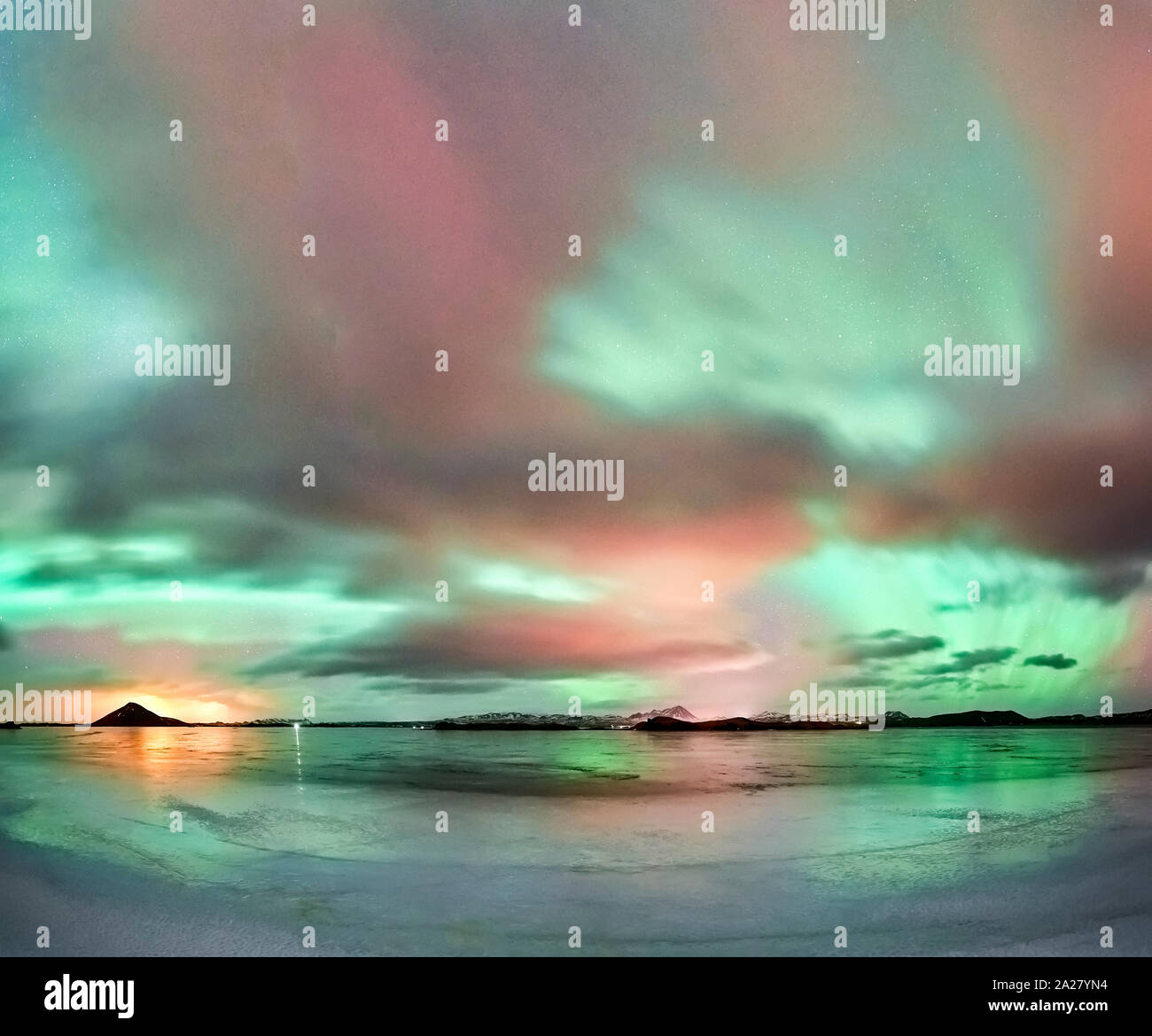 Aurora Borealis, See Myvatn, Island Stockfoto