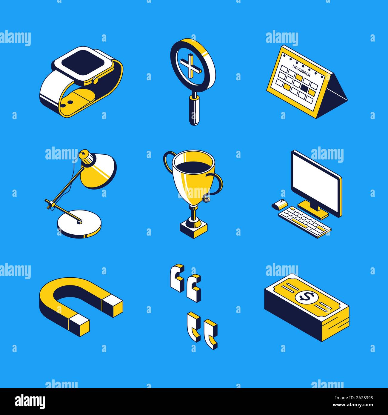 Zielsetzung - bunte Vektor isometrische Symbole gesetzt Stock Vektor