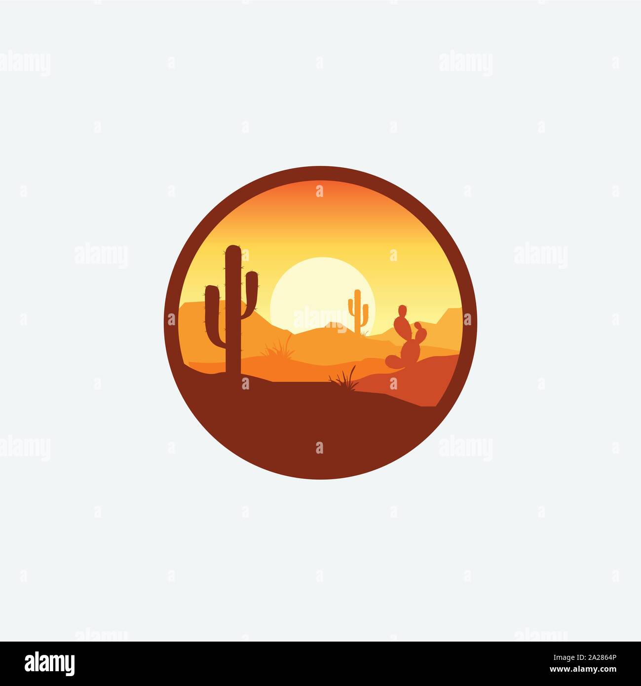 Landschaft der Wüste logo mit Kaktus, Berg desert vector Template, Firmenlogo, logo Etikett Stock Vektor