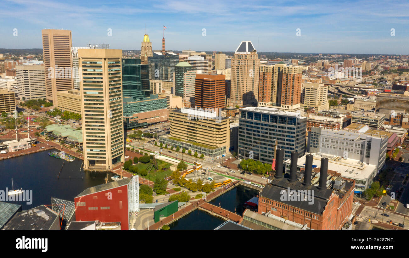 Blick über die Innenstadt von Metro City Center Area von Baltimore, Maryland Stockfoto
