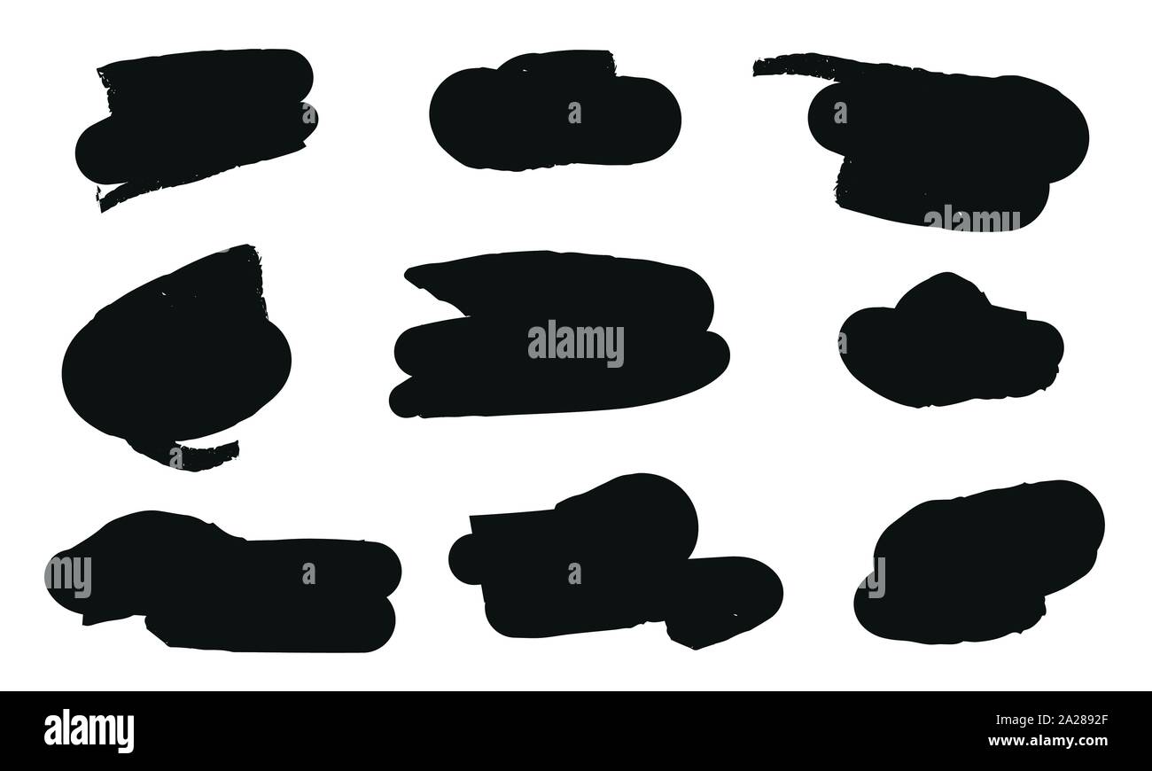 Satz von Hand gezeichnete Objekt Farbe schwarz auf weißem Hintergrund. Vector schwarz Lack, Tinte Pinselstrich, Pinsel. Scribble Textur. Stock Vektor
