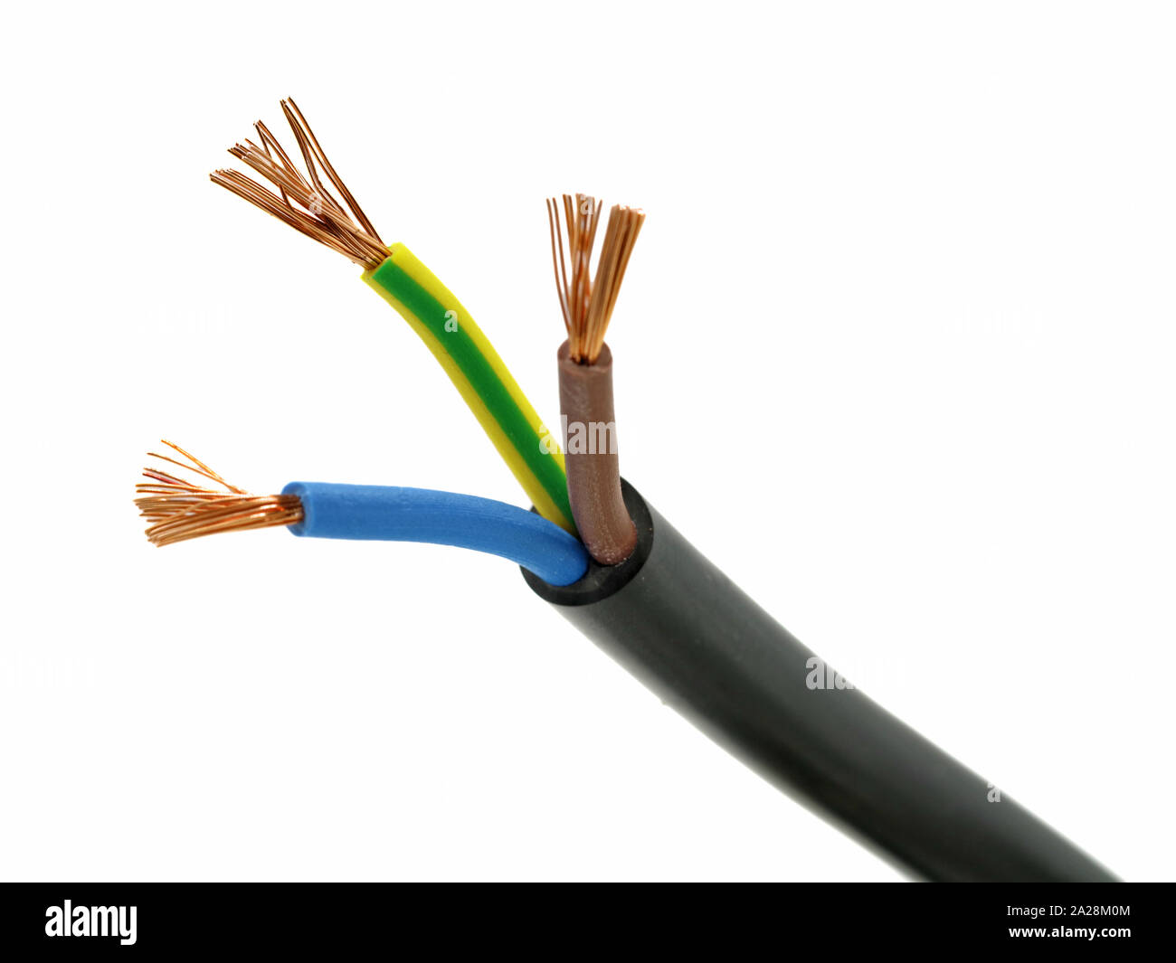 Nahaufnahme eines elektrischen Kabel auf weißem Hintergrund Stockfoto