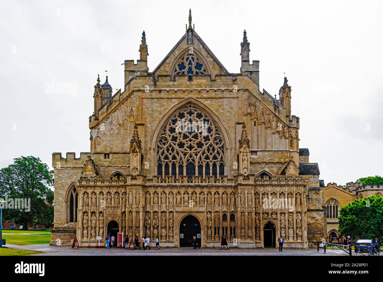 Das 15. Jahrhundert Norman gotische Kathedrale in Exeter, Devon, England, Großbritannien, Großbritannien. Stockfoto