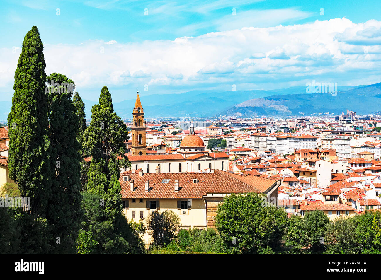 Blick auf die Stadt von den Boboli-Gärten in Florenz, Toskana, Italien. Stockfoto