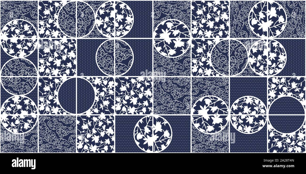 Blye Vektor Azulejo Kacheln. Portugiesische Azulegos nahtlose Muster mit weißen und Cyan Farben im modernen Stil. Für Wand und Boden Stock Vektor