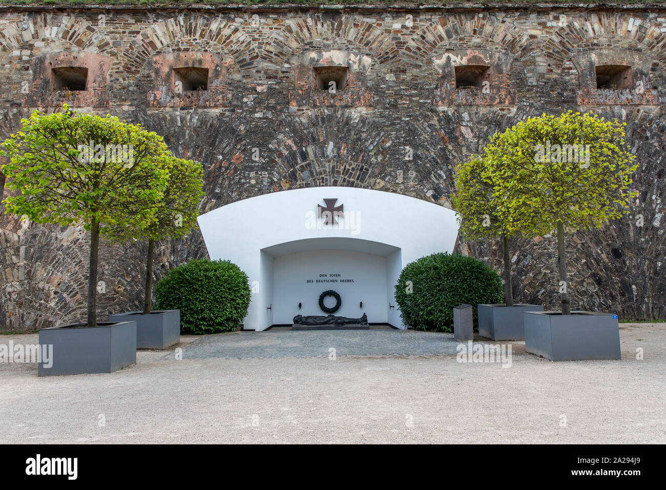 Koblenz, Festung Ehrenbreitstein, Gedenkstätte der Deutschen Armee, die für die Armee Soldaten in den beiden Weltkriegen und in den ausländischen Mission der Bunde getötet Stockfoto