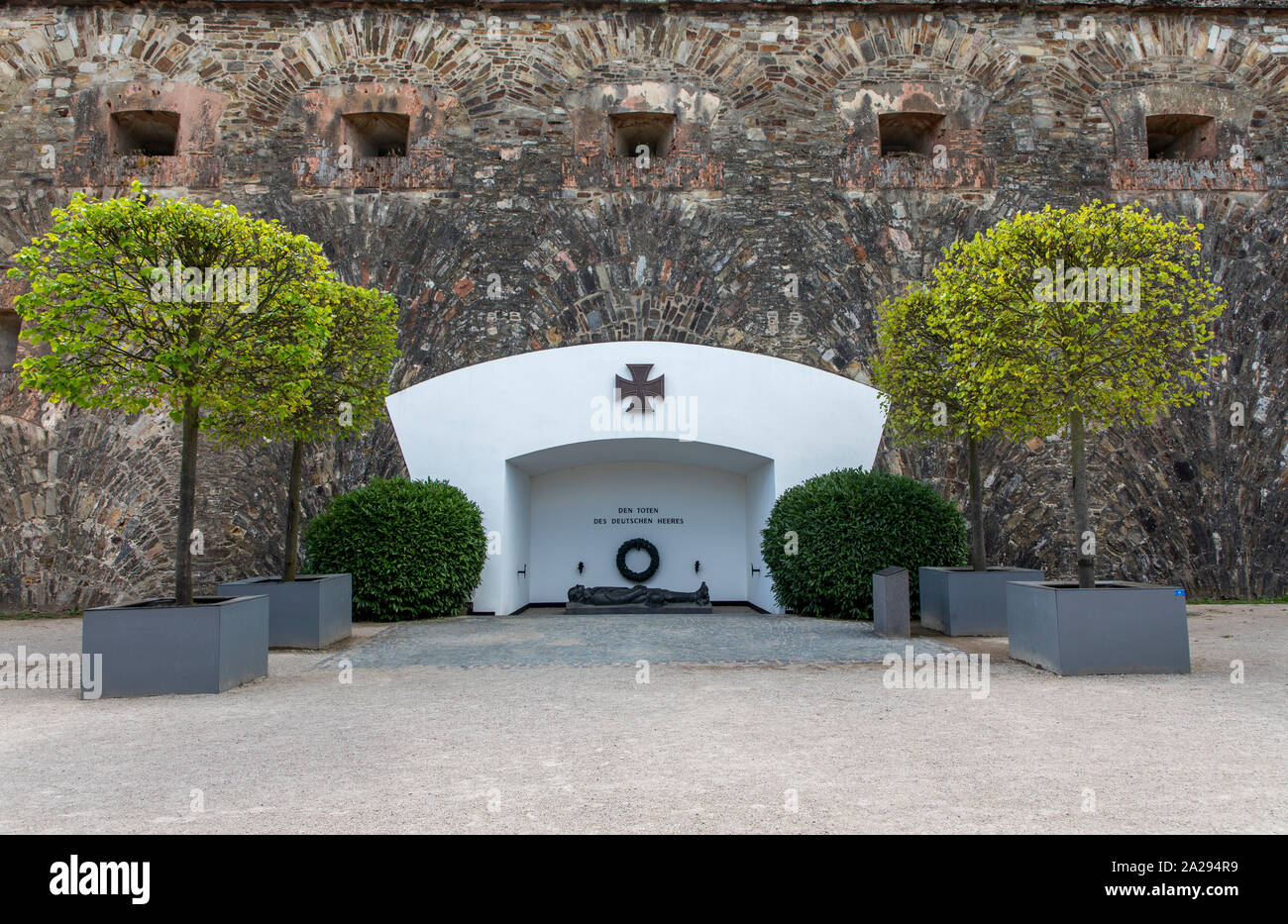 Koblenz, Festung Ehrenbreitstein, Gedenkstätte der Deutschen Armee, die für die Armee Soldaten in den beiden Weltkriegen und in den ausländischen Mission der Bunde getötet Stockfoto