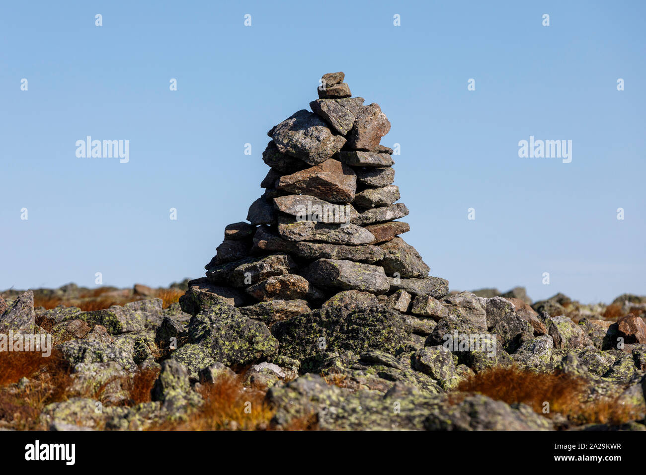 Cairn auf Mount Washington, New Hampshire, USA Stockfoto