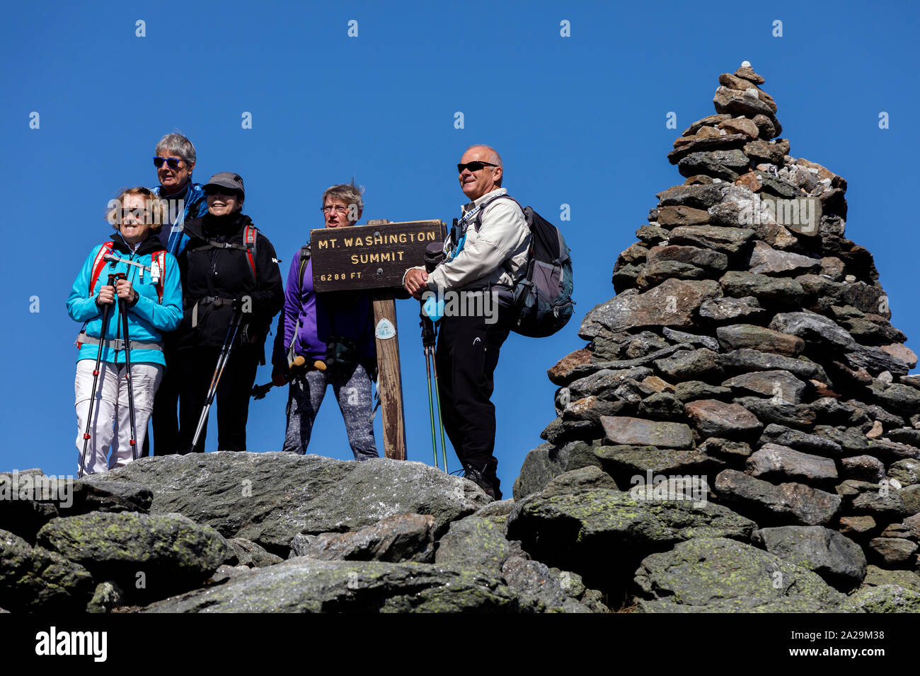 Die Menschen auf dem Gipfel des Mount Washington, New Hampshire, USA Stockfoto