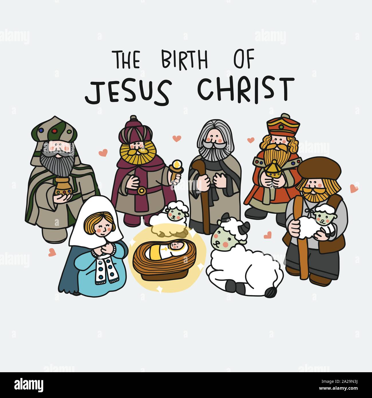 Die Geburt von Jesus Christus niedlich Cartoon Vektor Illustration Doodle Stil Stock Vektor