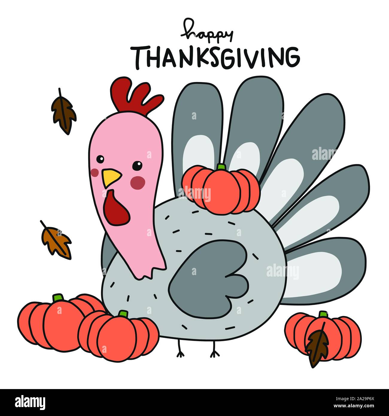 Türkei und Kürbis in der Herbstsaison, Happy Thanksgiving Cartoon Vektorgrafik Stock Vektor