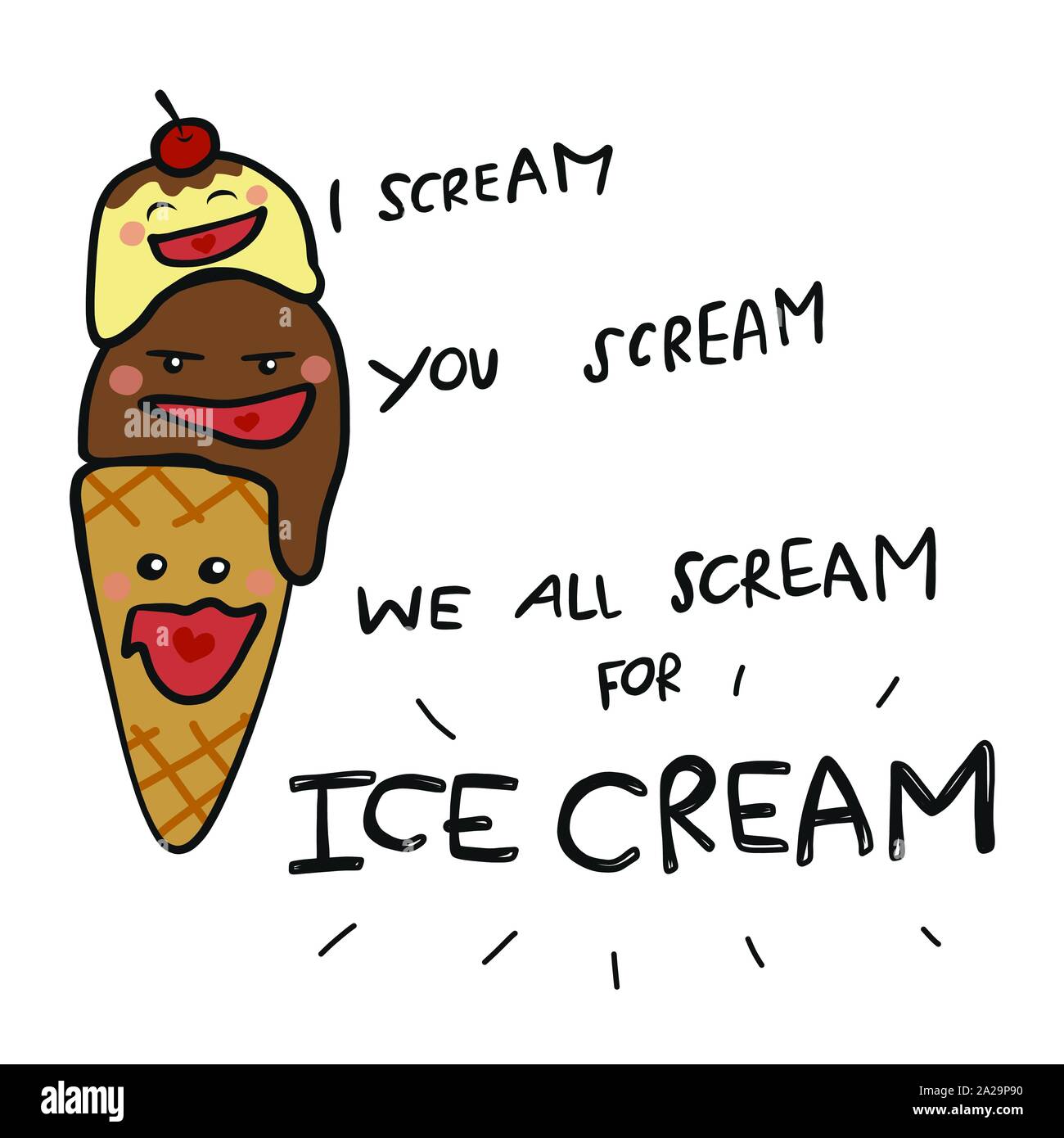 Ich schreien, schreien Sie. Wir alle schreien für Eis cute cartoon Vektor-illustration doodle Stil Stock Vektor