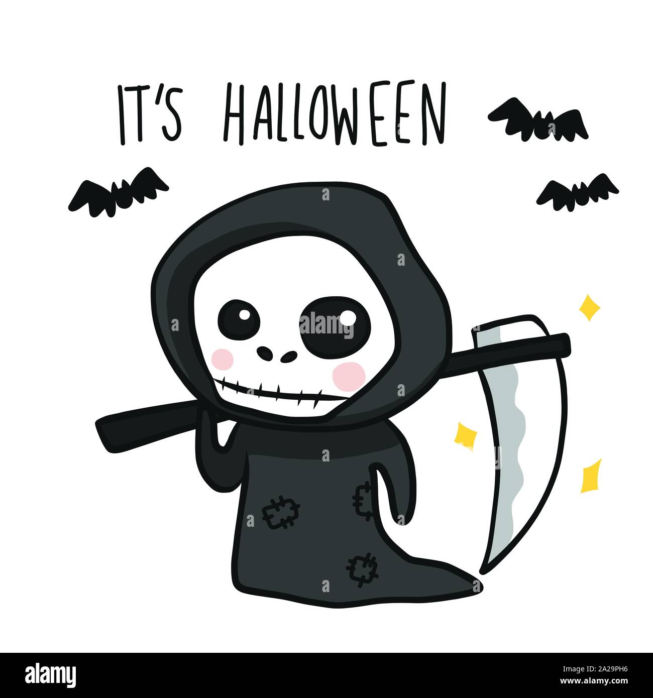 Die Death Angel mit Sense Halloween cartoon doodle Vector Illustration Stock Vektor