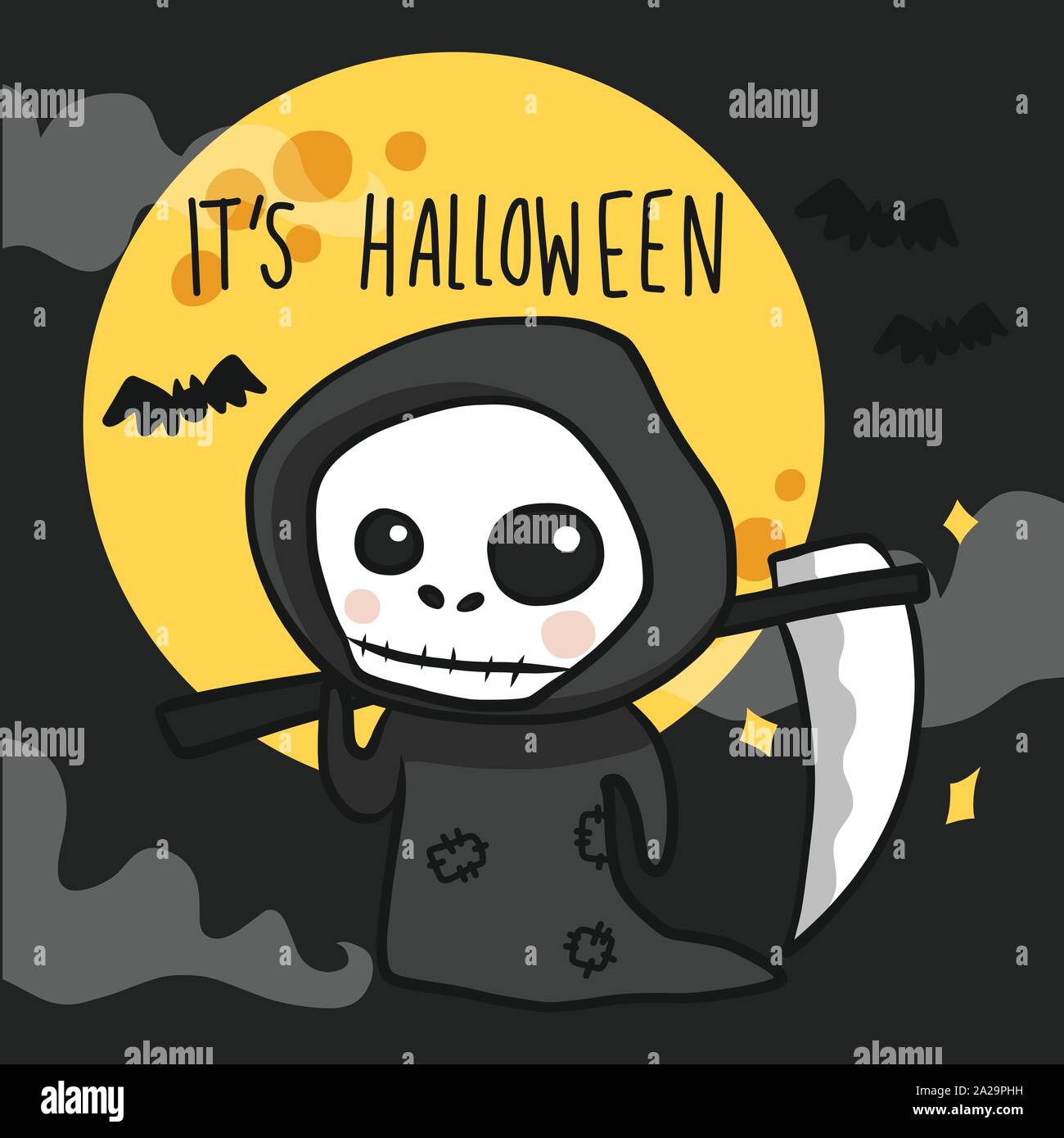 Die Death Angel mit Sense Halloween cartoon doodle Vector Illustration Stock Vektor