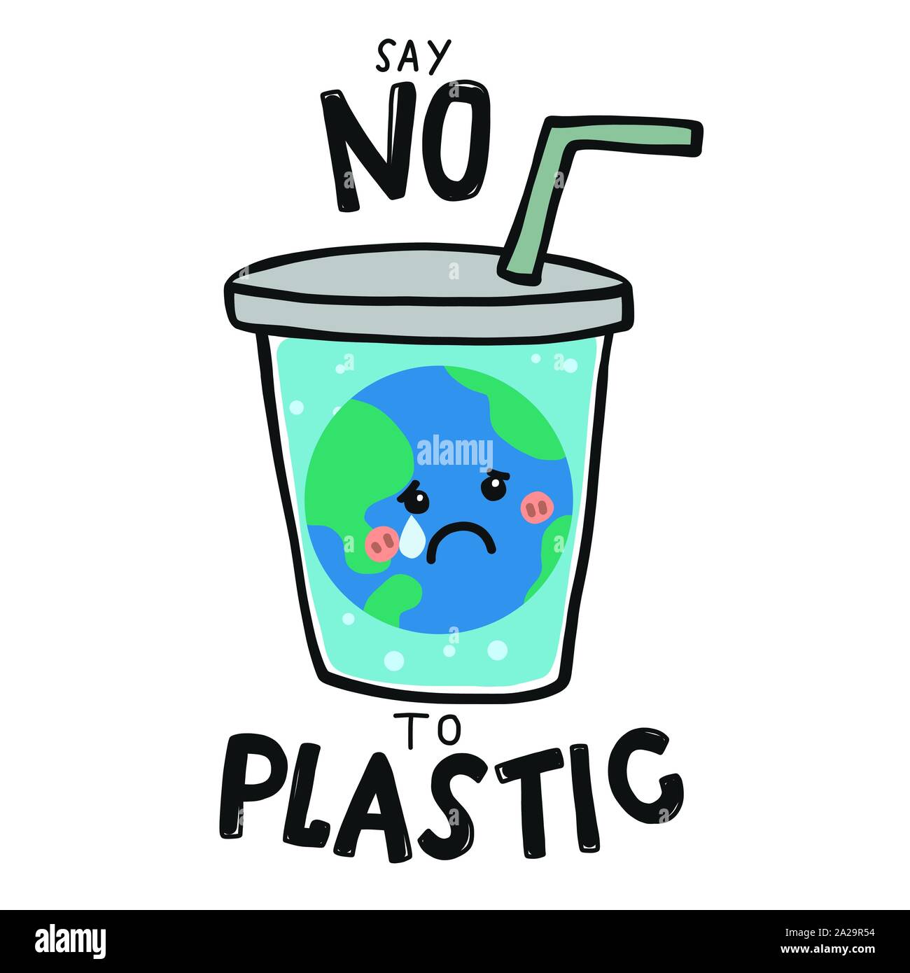 Sagen Sie Nein zu Kunststoff traurige Erde in Plastikbecher cartoon Vector Illustration Stock Vektor
