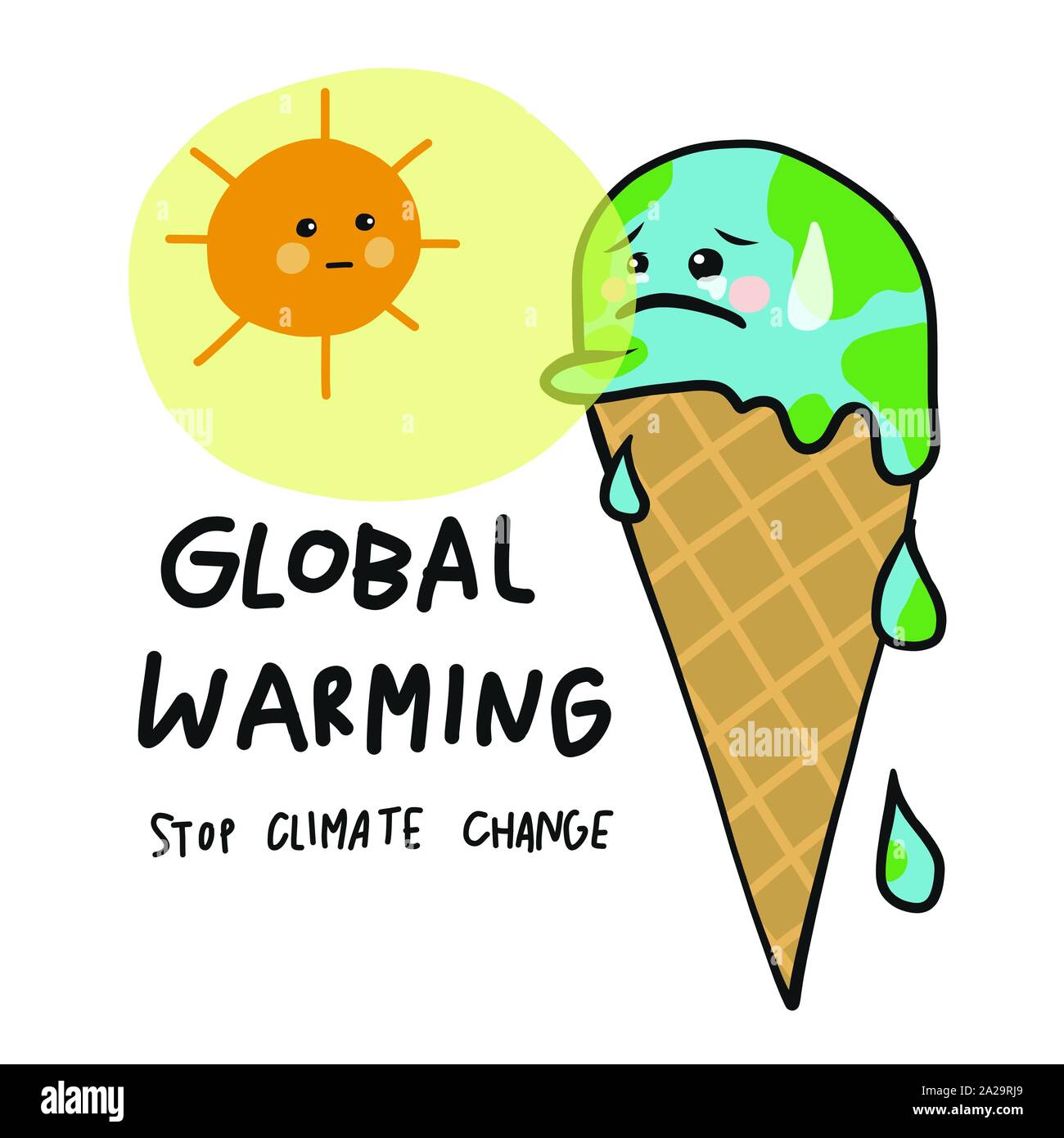 Die globale Erwärmung der Erde Eis Kegel schmelzen cartoon Vector Illustration Stock Vektor