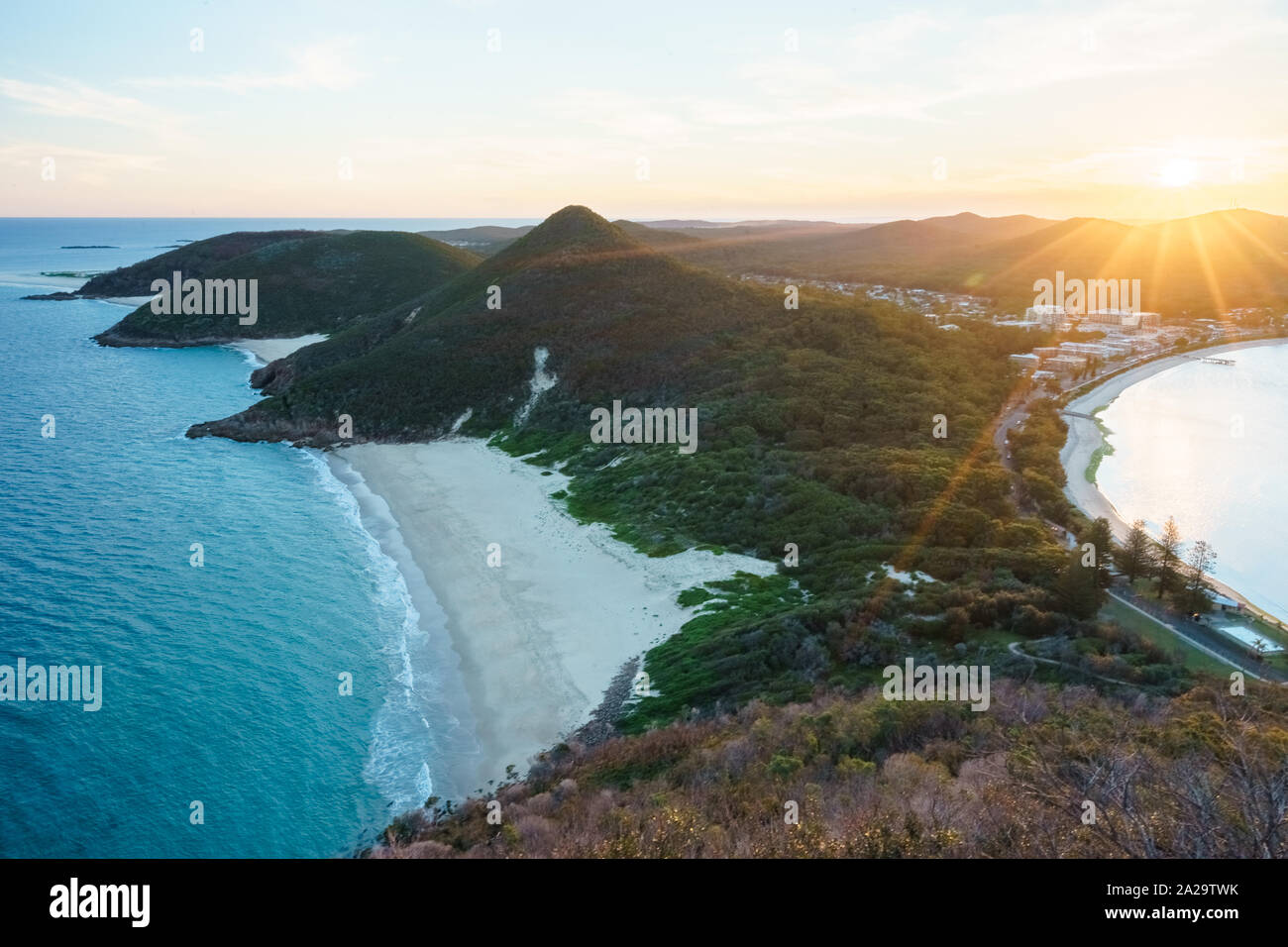 Sonnenuntergang von Mt Tomaree, Port Stephens, New South Wales, Australien Stockfoto