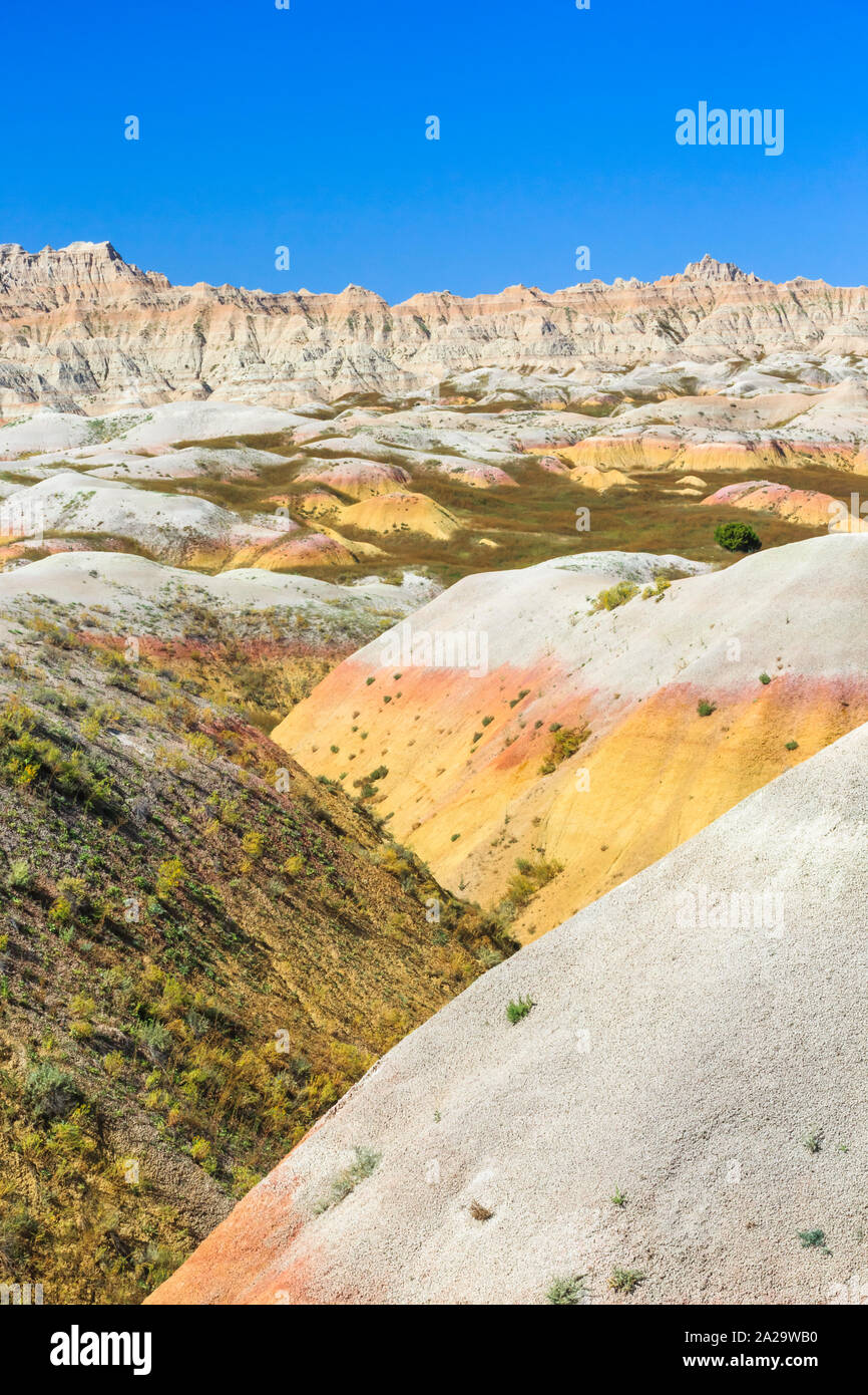 Badlands in der gelben Hügel Bereich der Badlands National Park in der Nähe der Wand, South Dakota Stockfoto