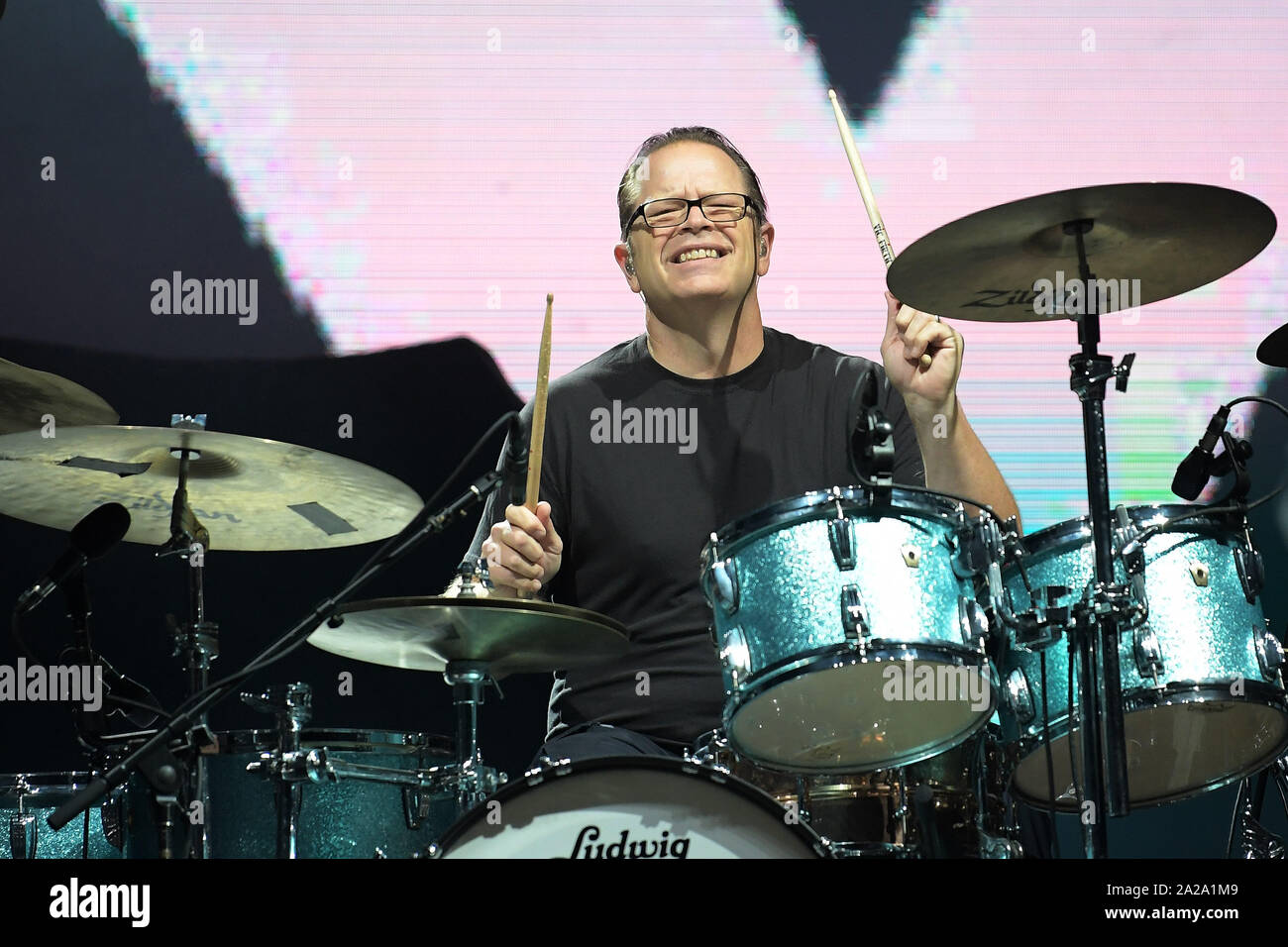 Rio de Janeiro, Brasilien, 29. September 2019. Drummer Patrick Wilson der Band Weezer beim Rock In Rio Konzert in Rio de Janeiro. Stockfoto